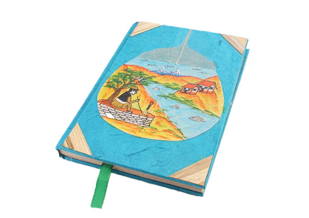 Man Taking Rest Painted Bodhi Leaf Lokta Paper Journal - Picture 5 of 8