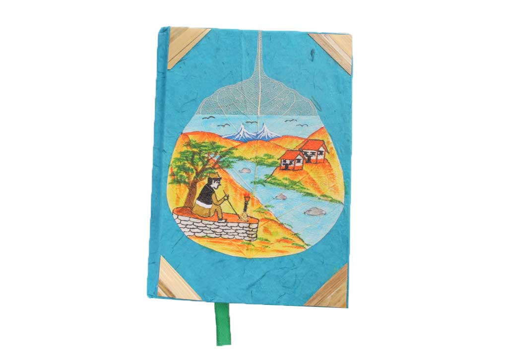 Man Taking Rest Painted Bodhi Leaf Lokta Paper Journal - Picture 6 of 8