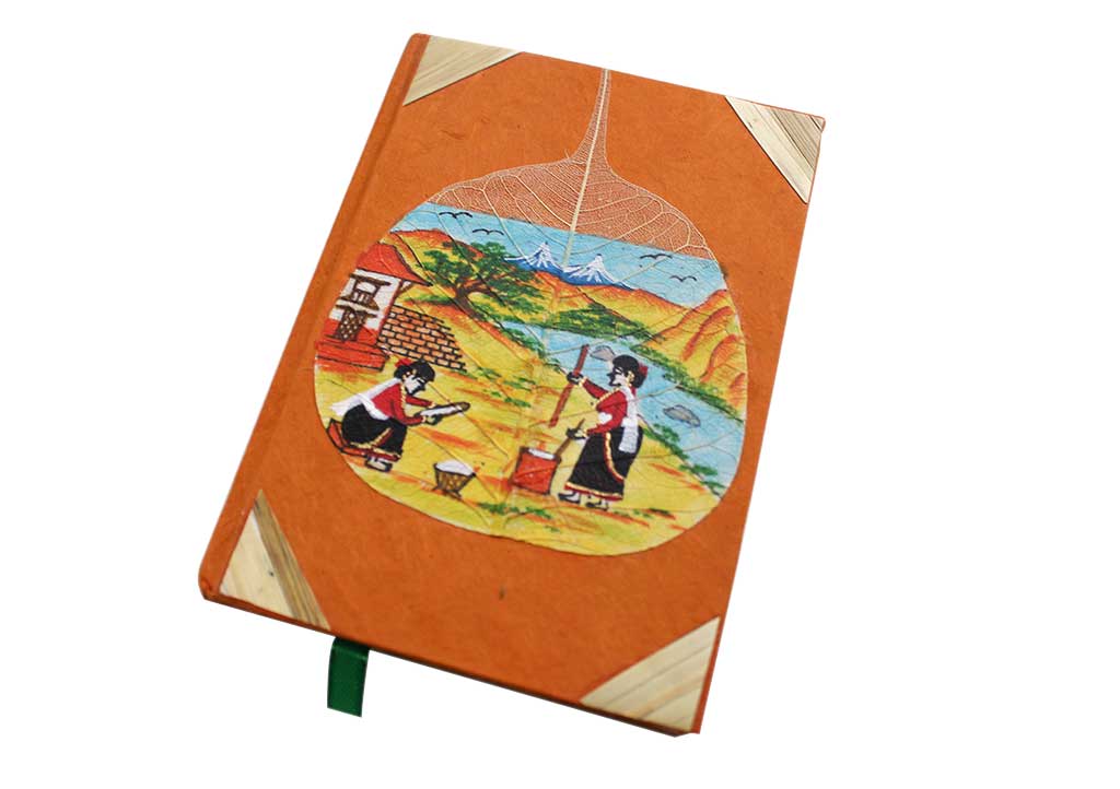 Two Women Working in Village Painted Lokta Paper Journal Book - Picture 9 of 10