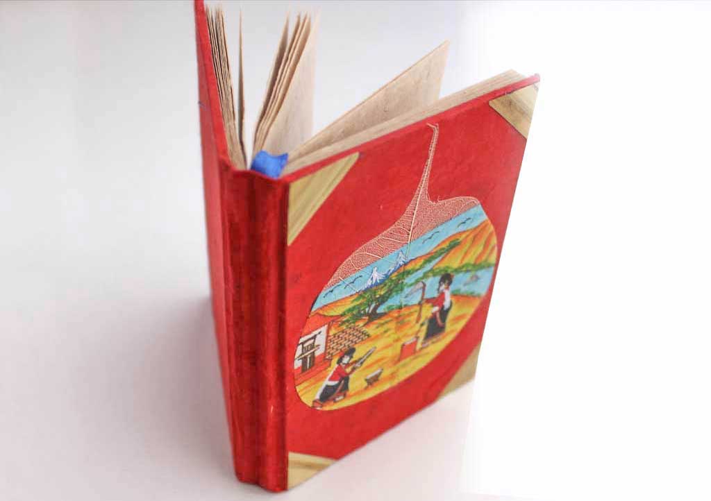 Two Women Working in Village Painted Lokta Paper Journal Book - Picture 6 of 10