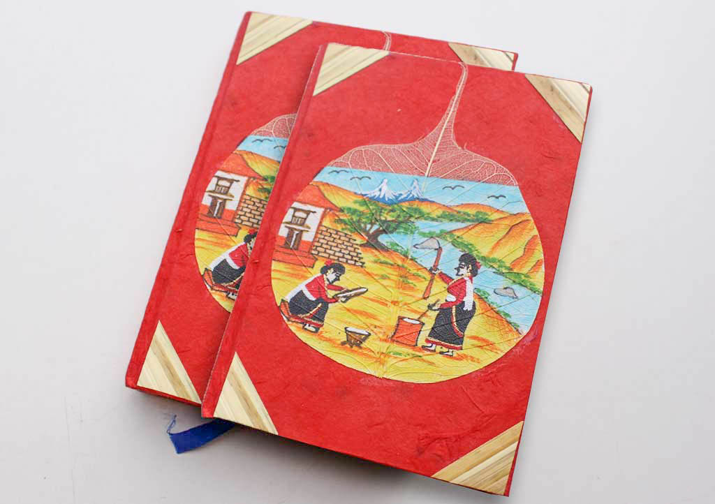 Two Women Working in Village Painted Lokta Paper Journal Book - Picture 8 of 10