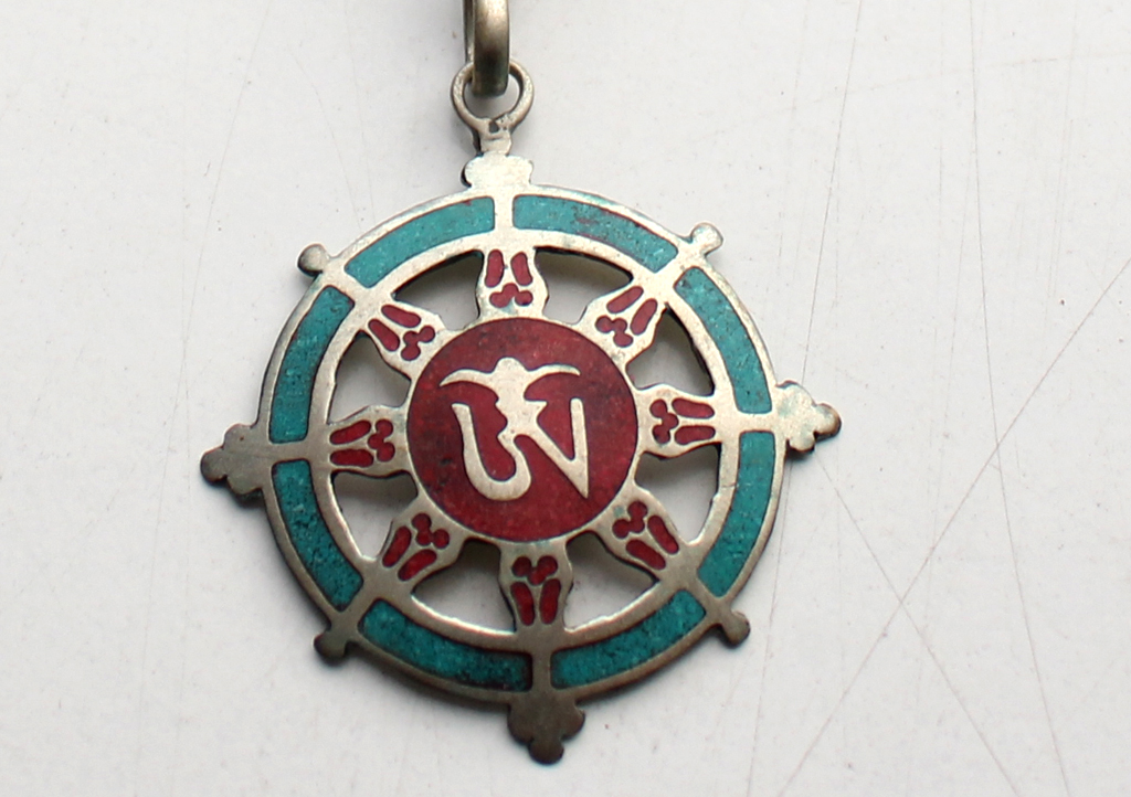 White Metal Tibetan Om Dharmachakra Pendant eBay