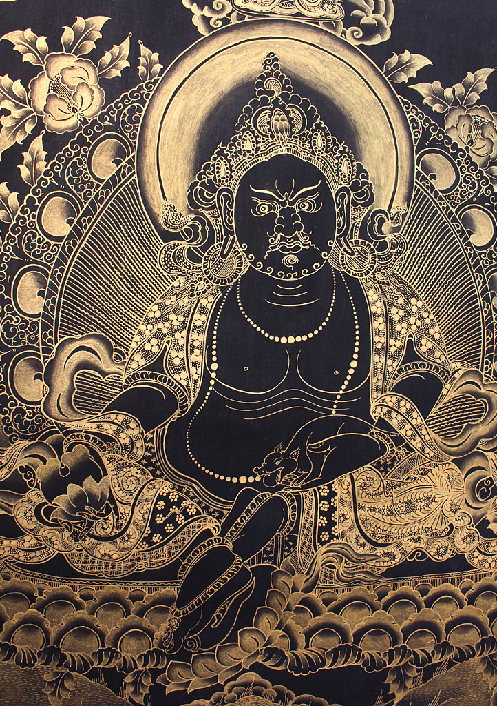 Black Jambala Single Deity Gold Tonned Thangka Painting 57x45 CM - Picture 7 of 7