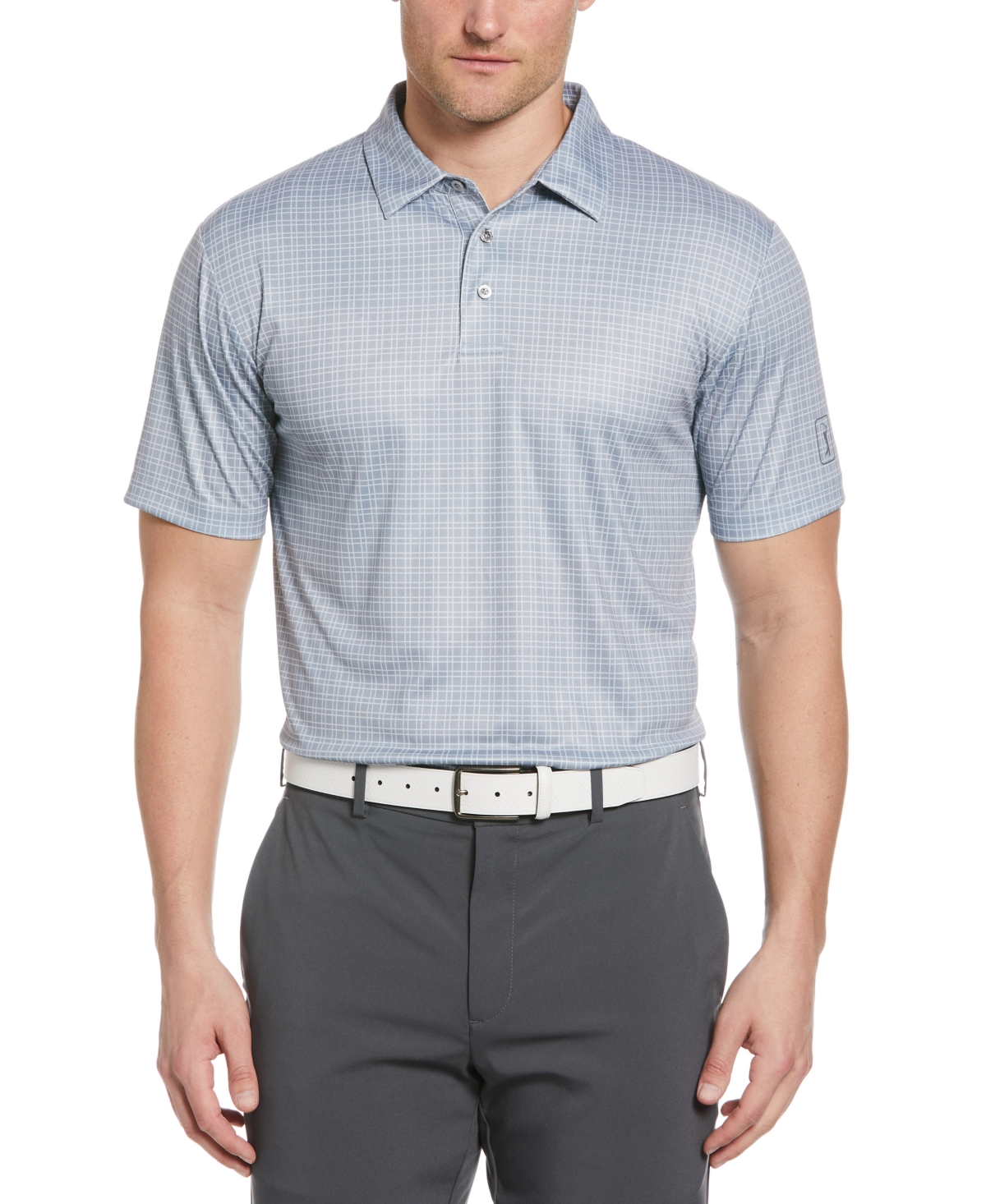 PGA TOUR Mens Polo Golf Shirt Tradewinds Grey Grid Print Small $62