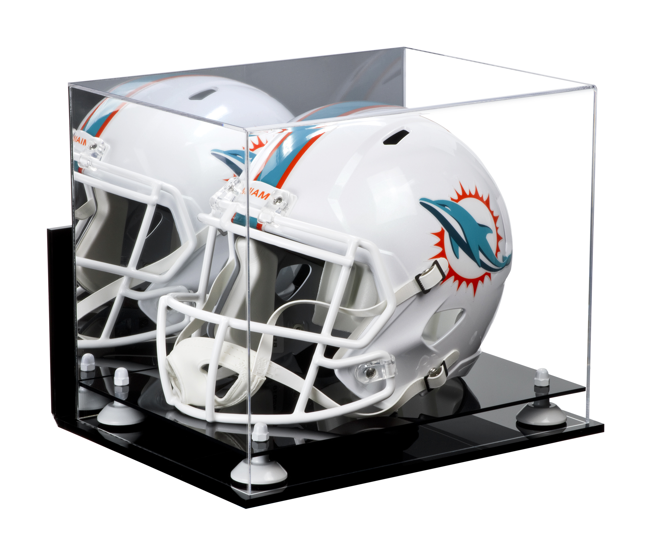 Football Helmet Display Case with White Risers Mirror and Wall Mount
