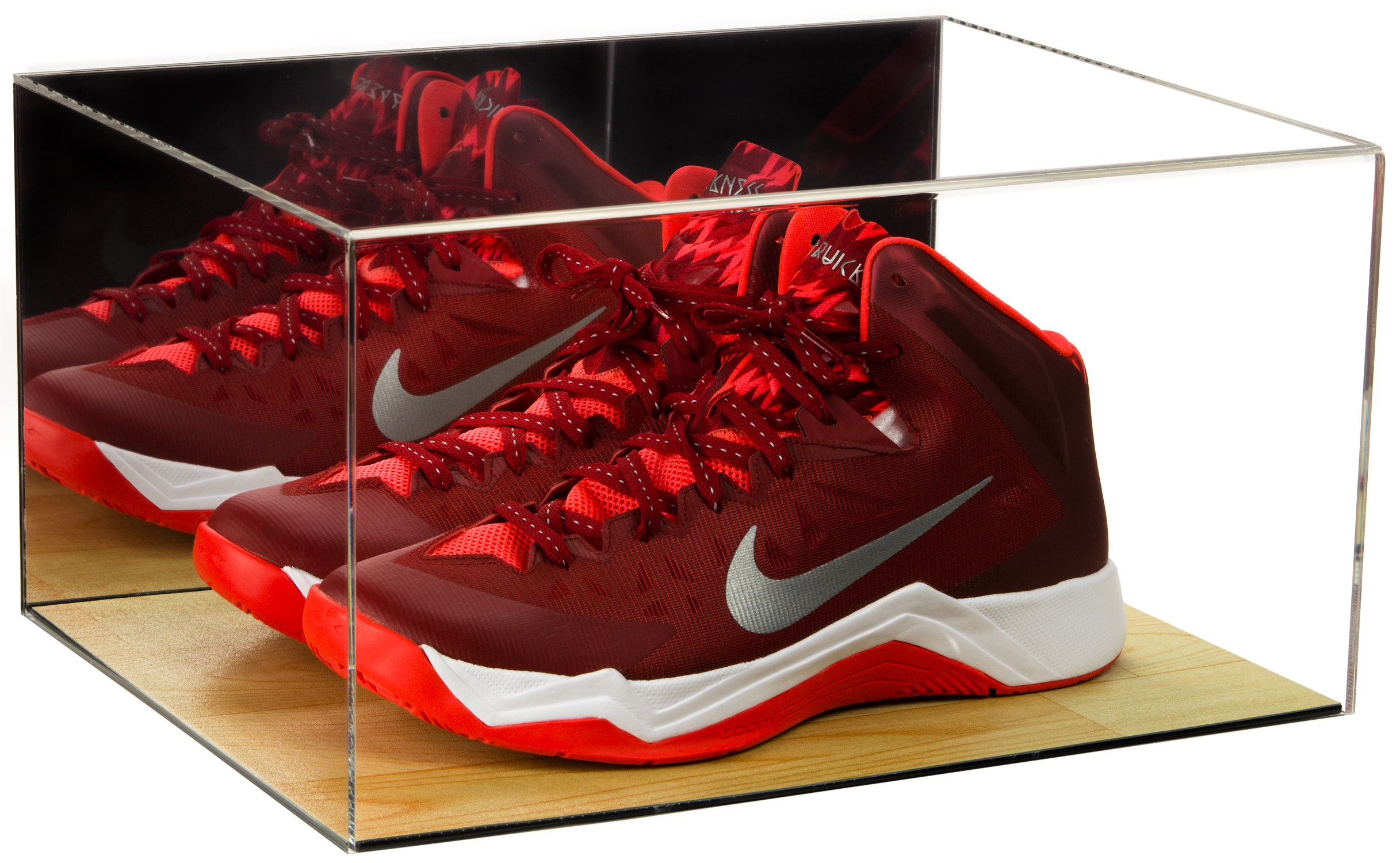 Deluxe Acrylic Basketball Shoe Display Case with Mirror and Wood Floor
