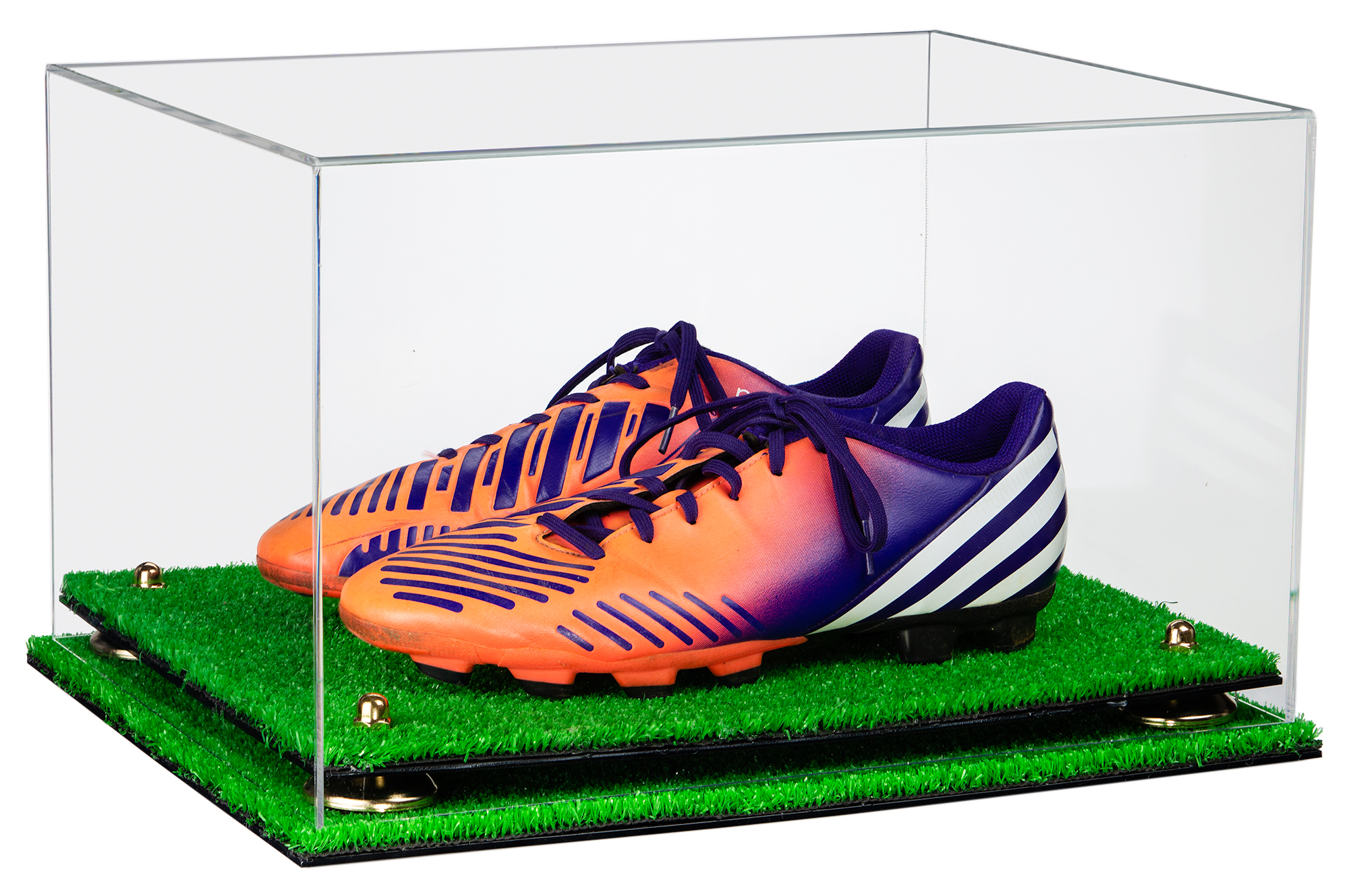 Clear Shoe Pair Display Case for Shoes/Cleats w/ GoldRisers & TurfBase