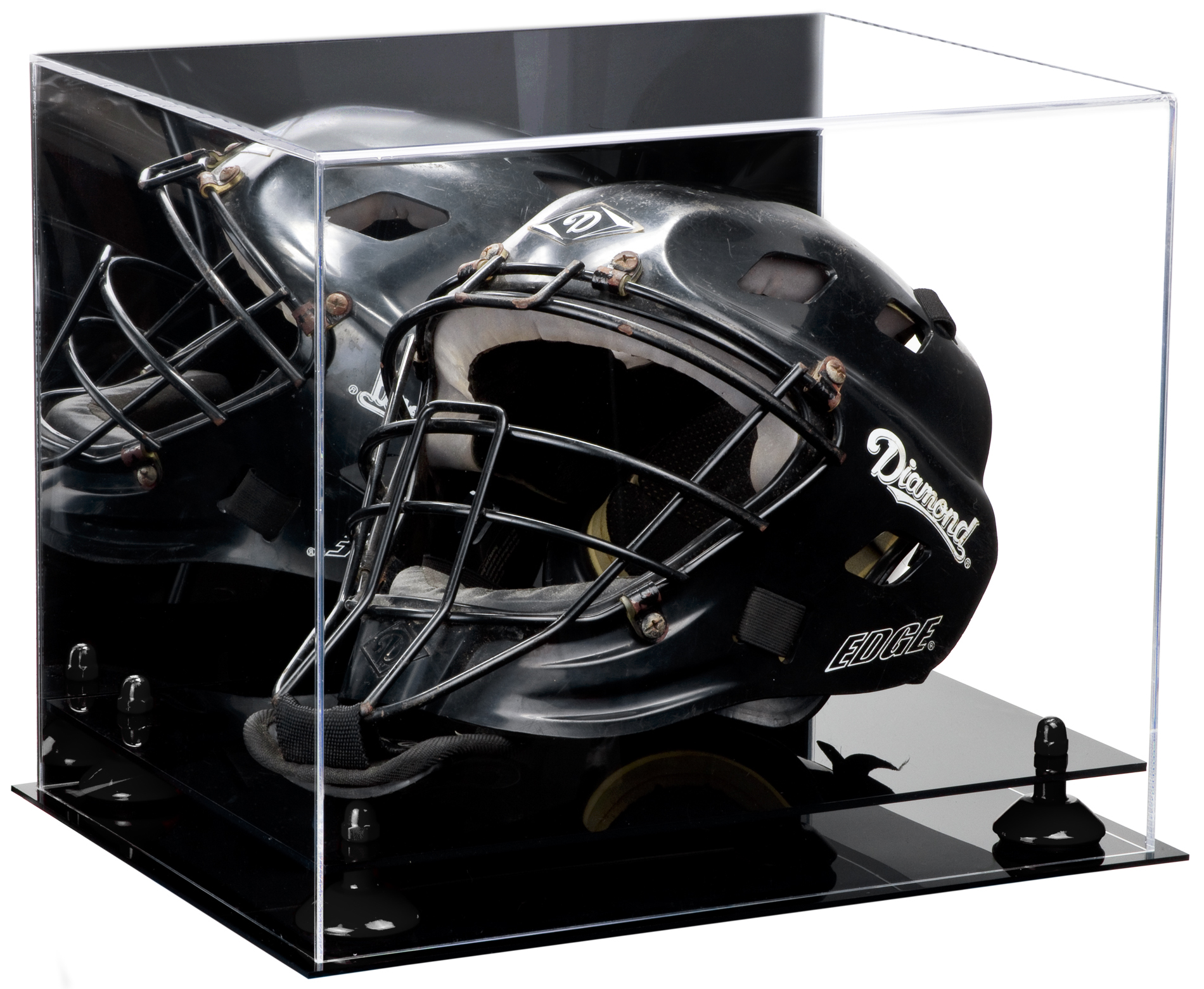 A002 Deluxe Clear Acrylic Catchers or Goalie Helmet Display Case with Risers