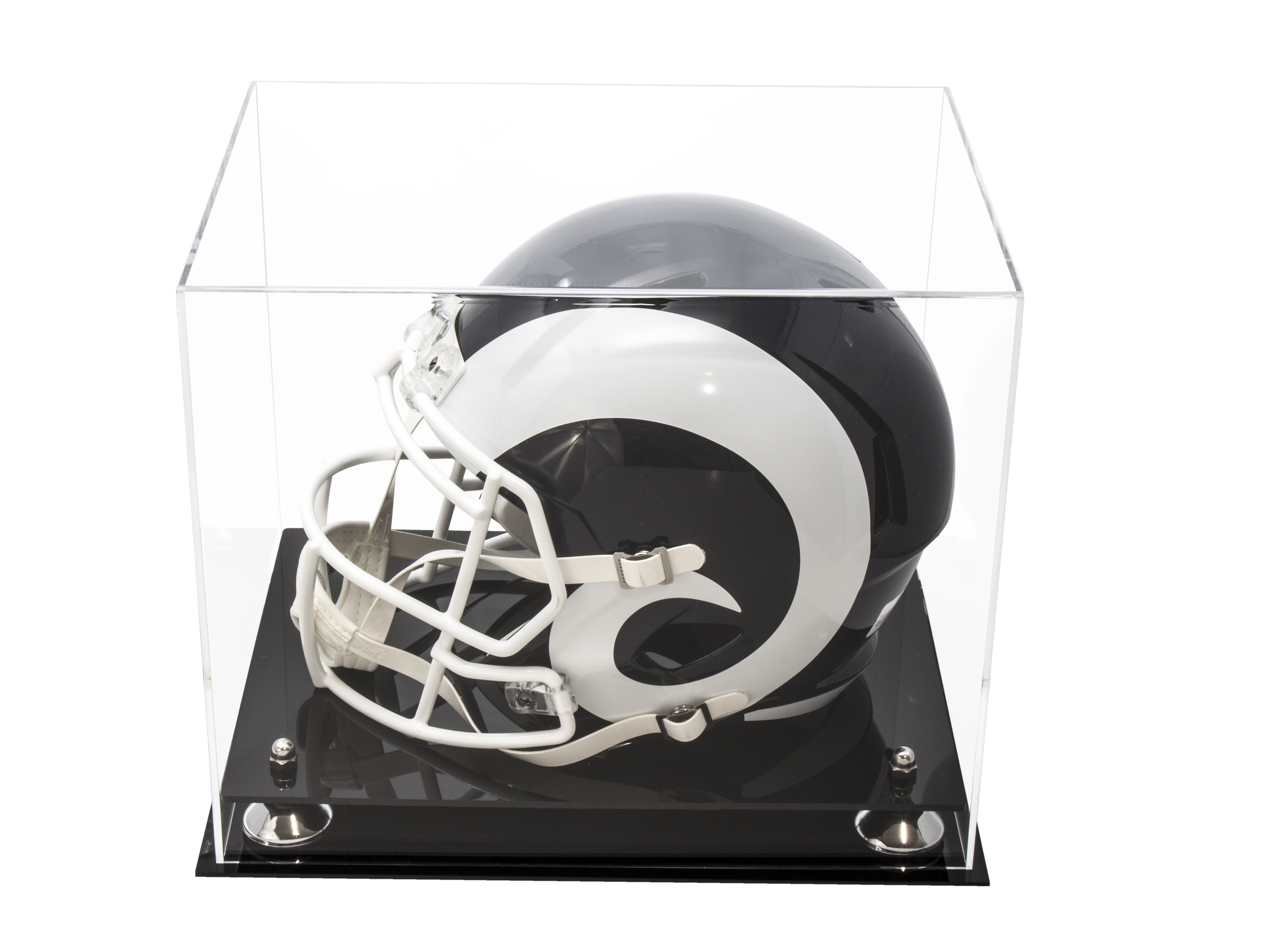 A002RR Football Helmet Display Case with Red Risers Mirror and Wall