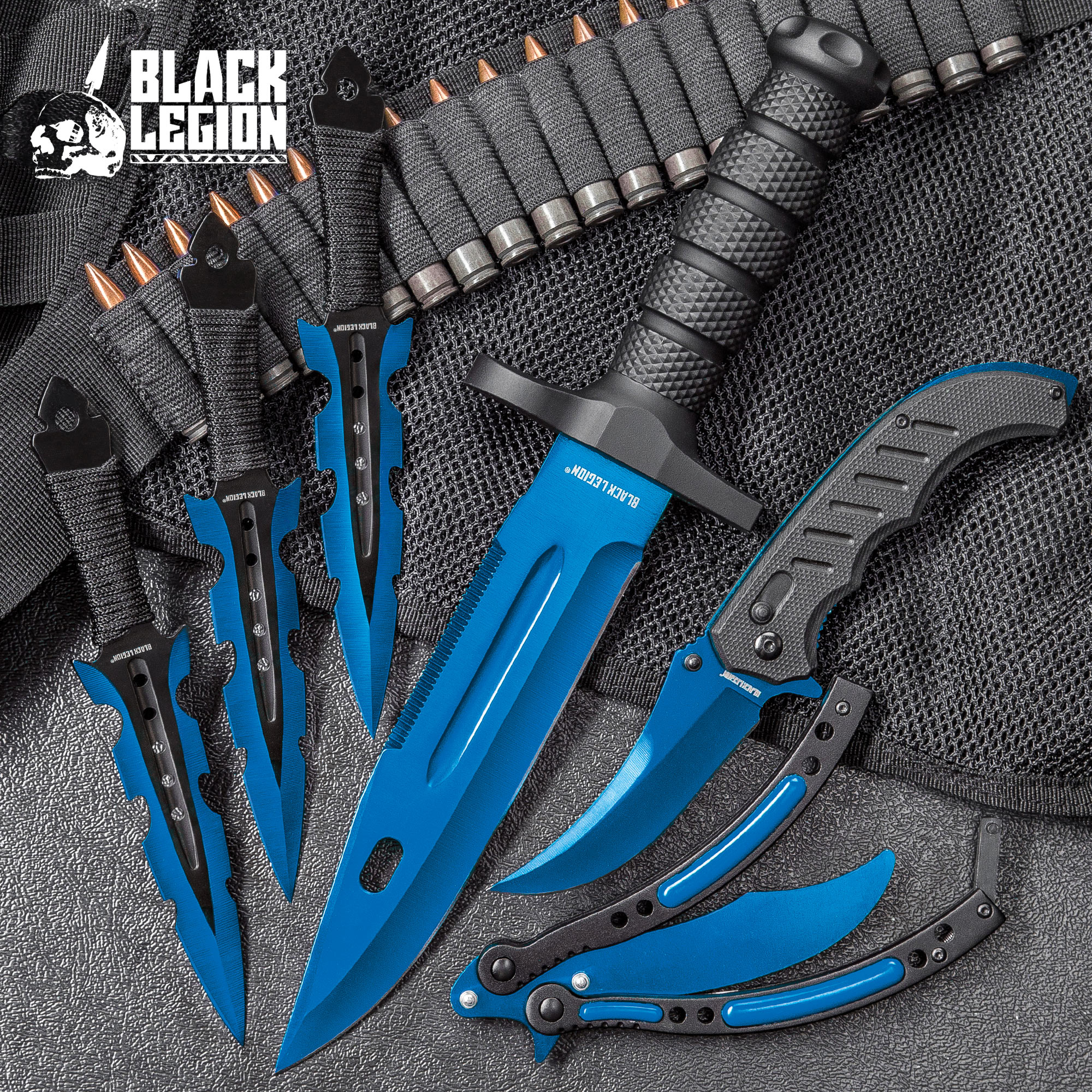 Black Legion CSGO Blue Knife Set Bowie Fixed Blade Throwing Folding