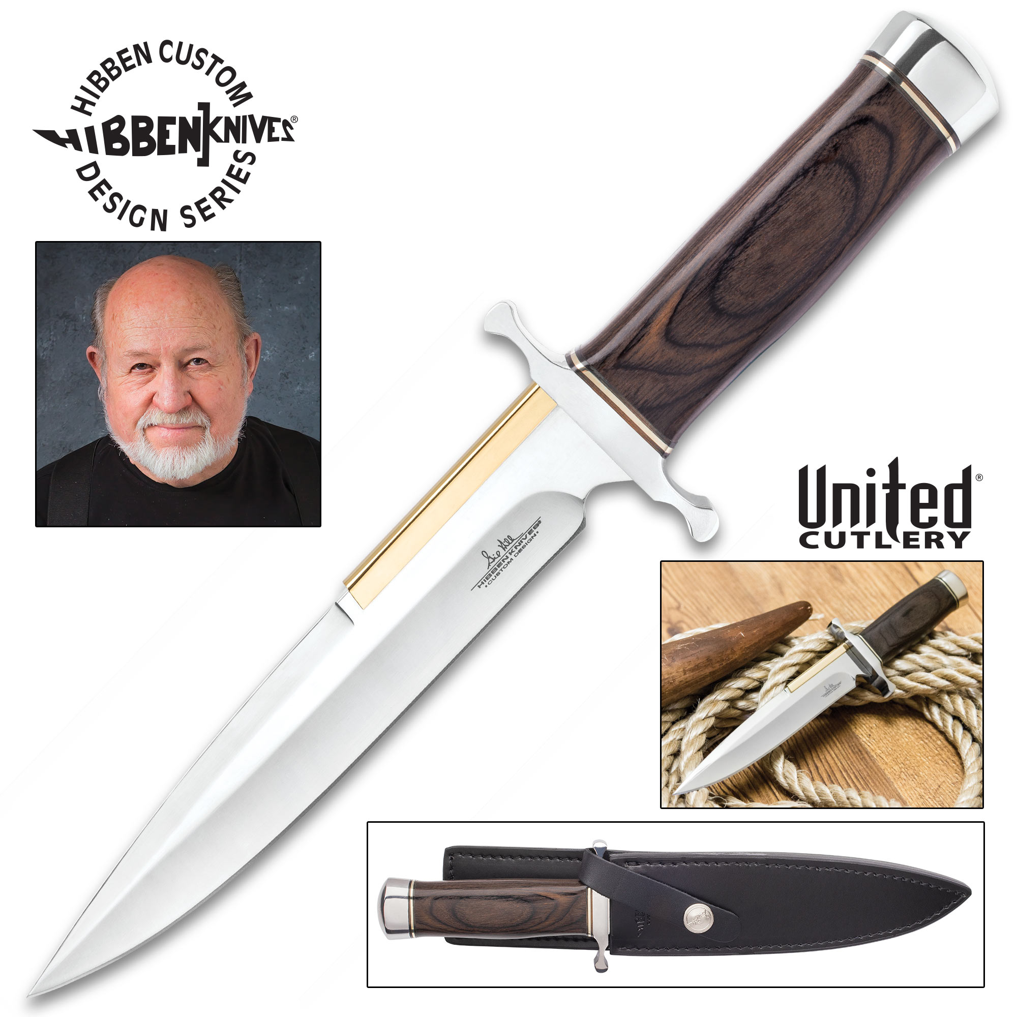 11" Gil Hibben Wood Hunting Bowie Full Tang Fixed Blade ...