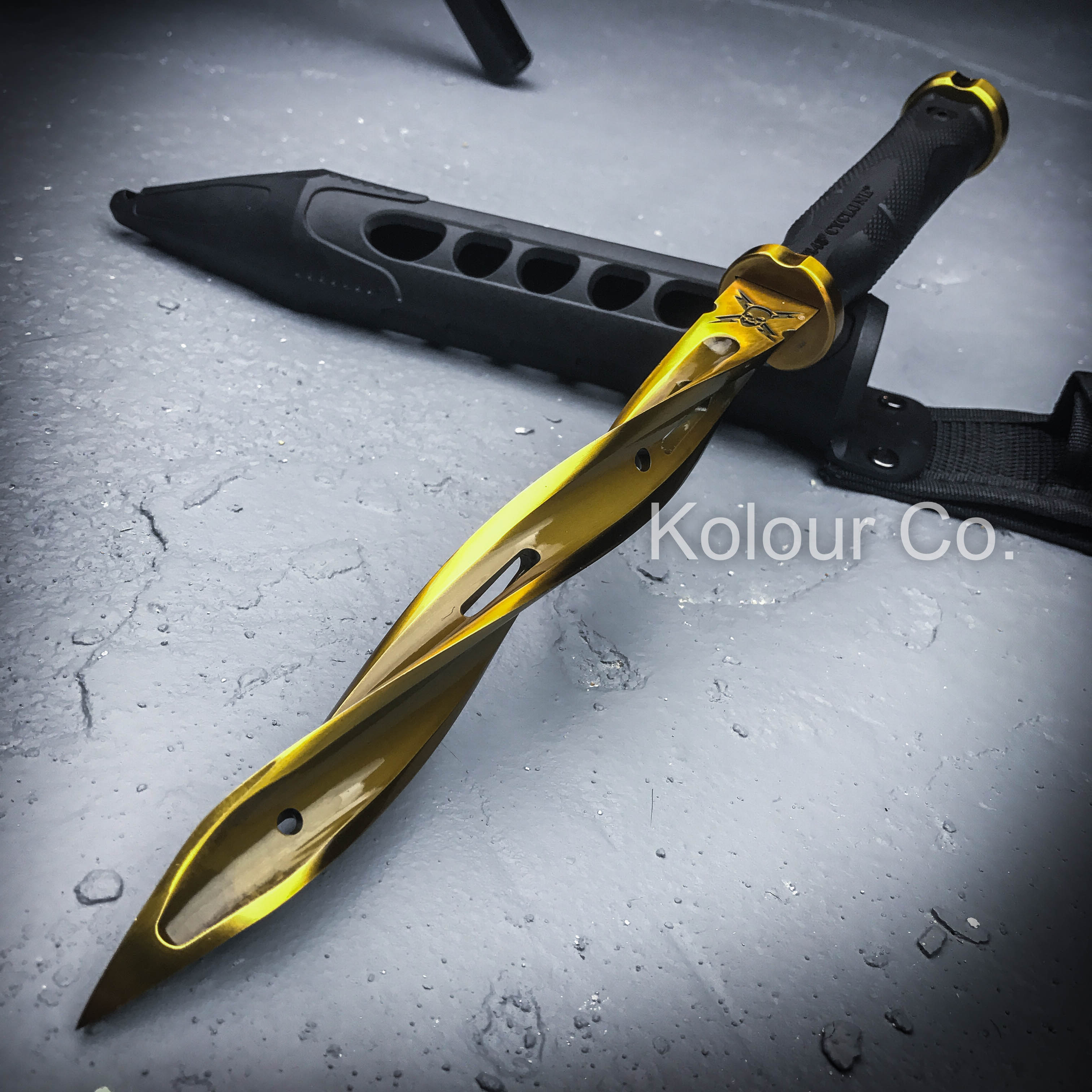 14" M48 CYCLONE TRIDAGGER Tactical Combat FIXED BLADE KNIFE Bowie Gold