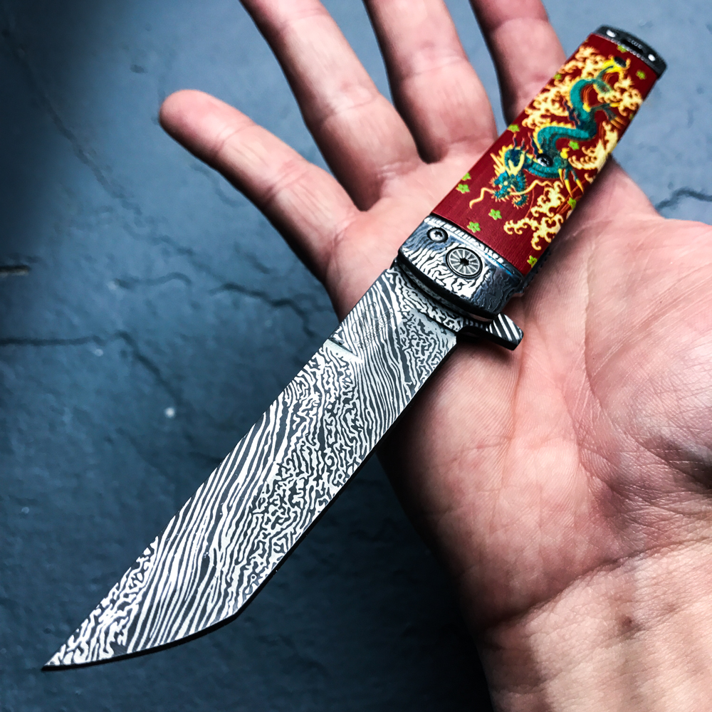 8" Spring Assisted Open Folding Pocket Knife Katana Tanto Japanese