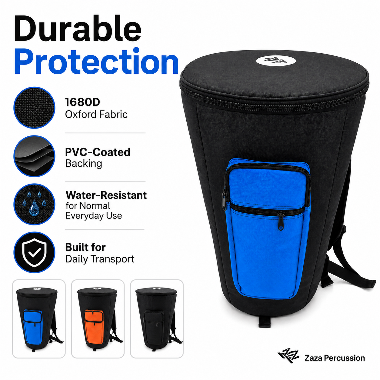 Zaza Percussion Djembe Drum Bag – Padded African Drum Carry - Produktbild 2