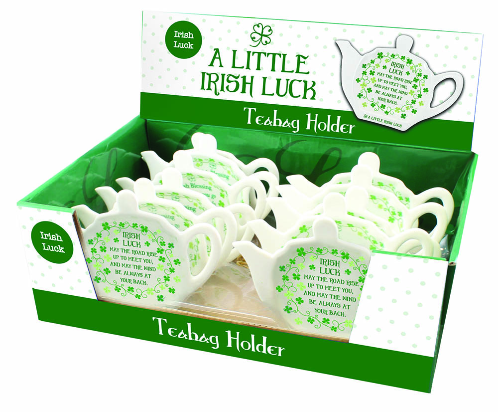 Irish Tea Bag Holder Clover Design Ceramic Green and White Irish
