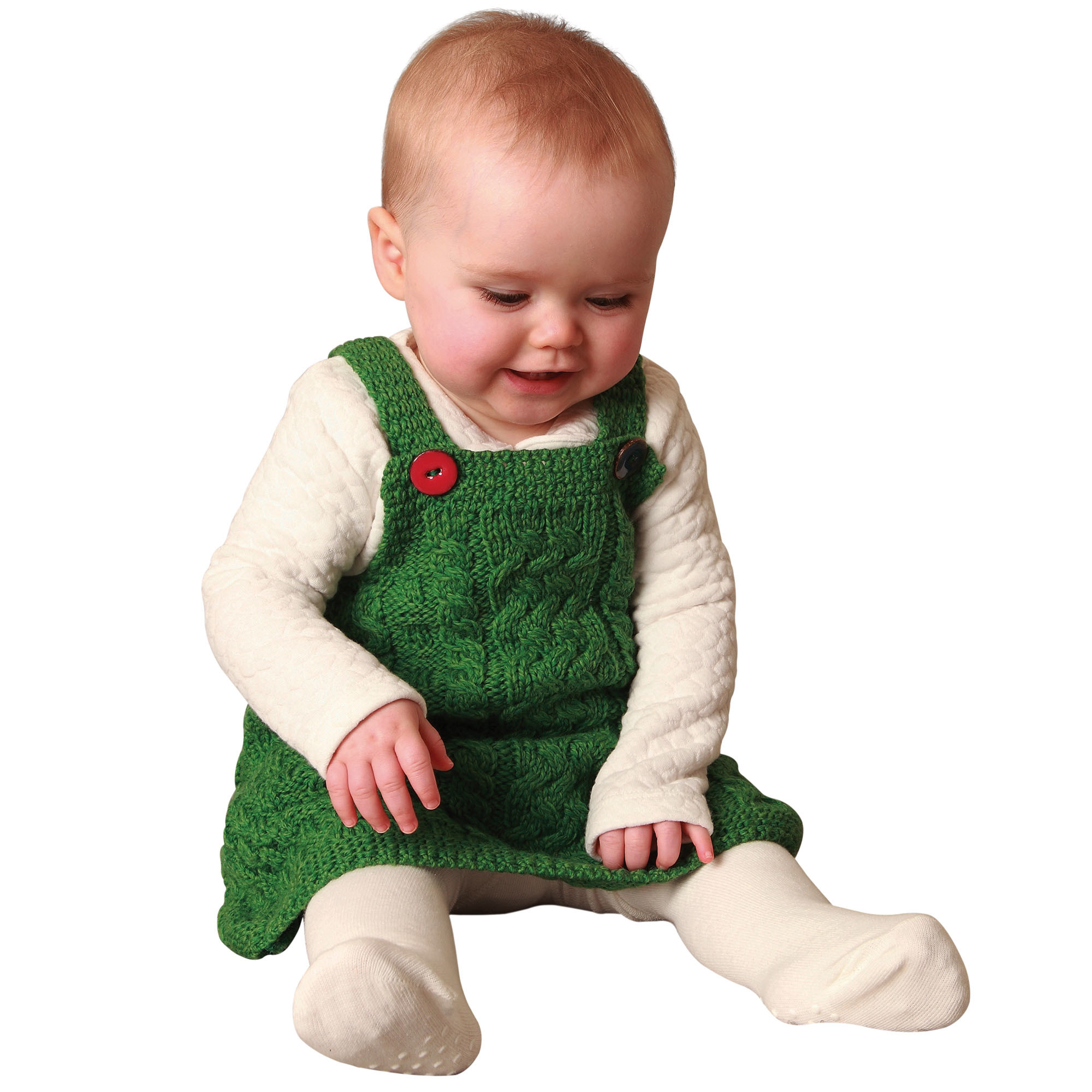 Baby Girls Dress Pinafore Honeycomb Merino Wool Aran Style Green Carraig Donn