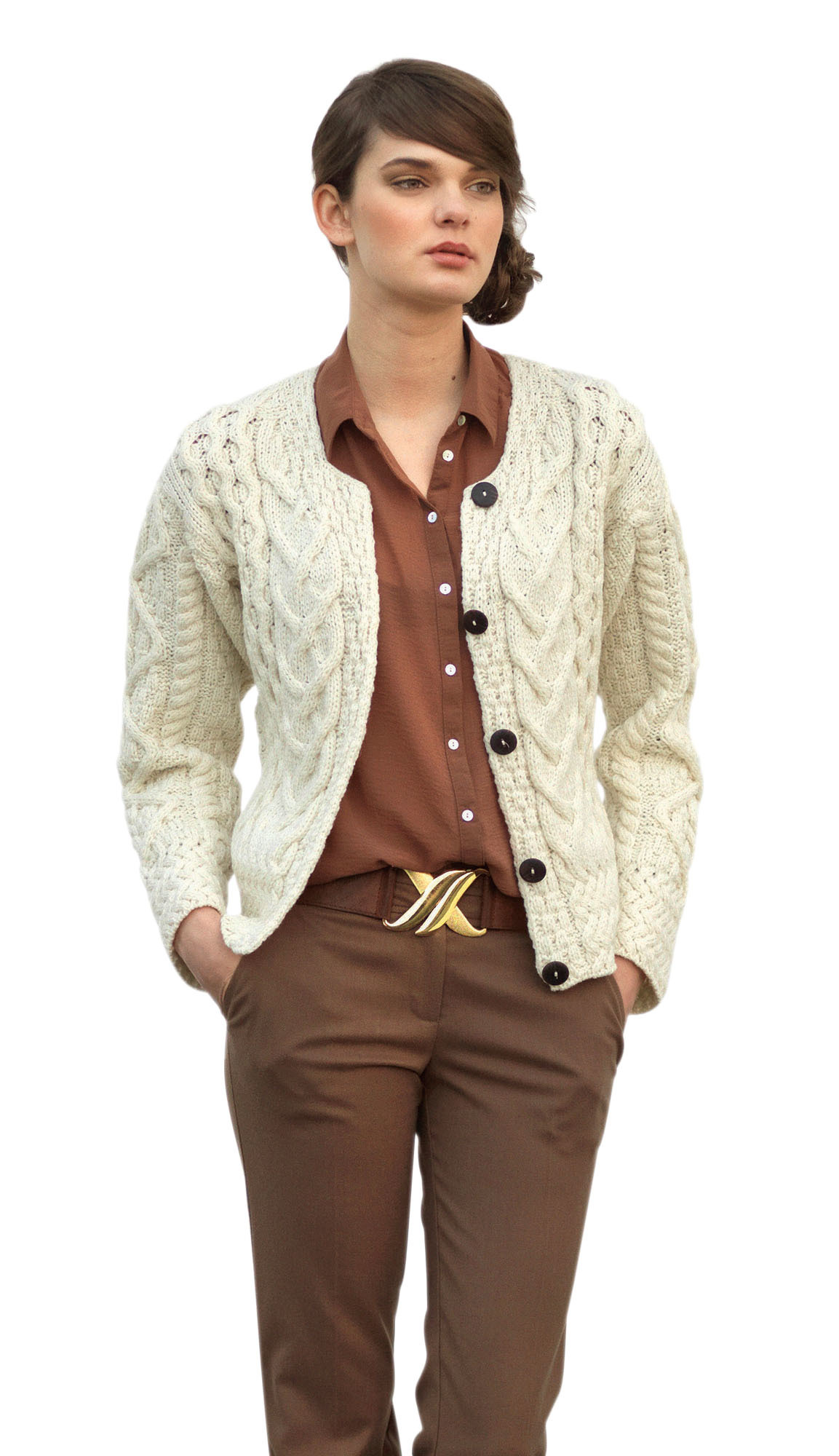 Women Wool Cardigan Large Irish Cable Merino Wool Button front