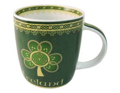 Spiral Shamrock Coffee Tea Cup Mug Ireland Green White Bone China 12.5 fl oz 
