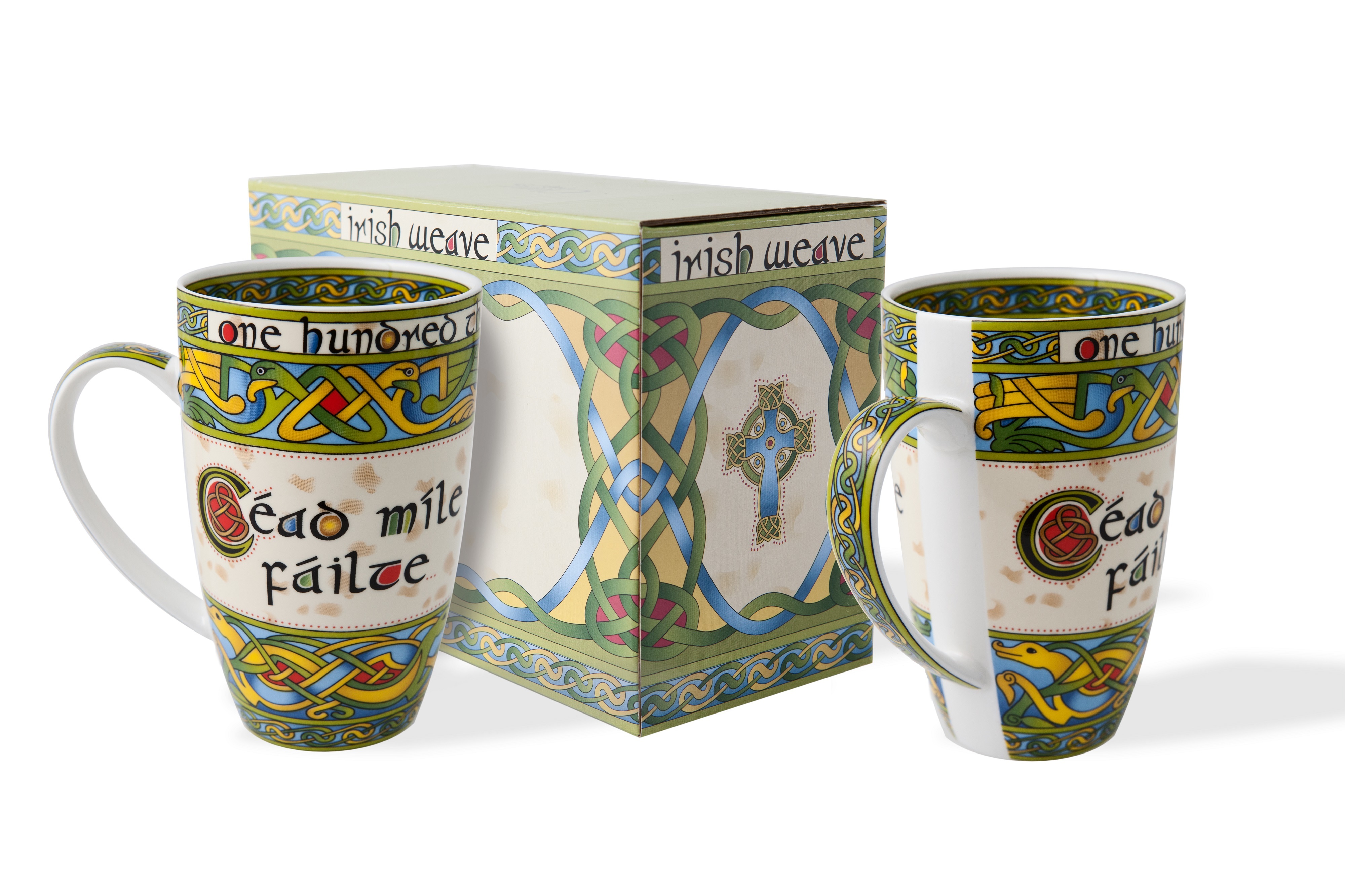 Irish Cead Mile Failte Mug Set Twin Pack Gaelic Design Gift Box Lovely Souvenir