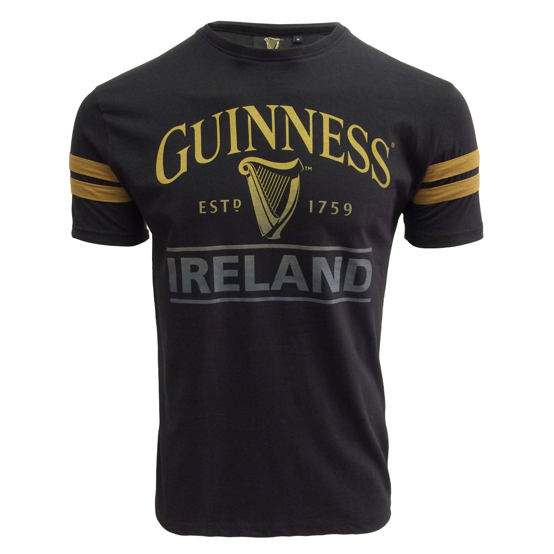 Mens Tee-Shirt Black Deep Tan Guinness Tape Slim-Fit Design Cotton