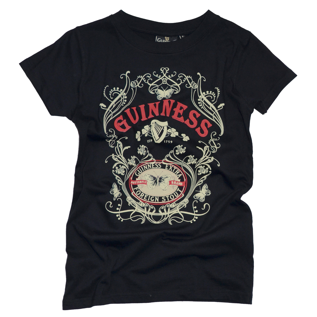 Women T-Shirt with Butterfly & Extra Foreign Stout Print Guinness Cotton
