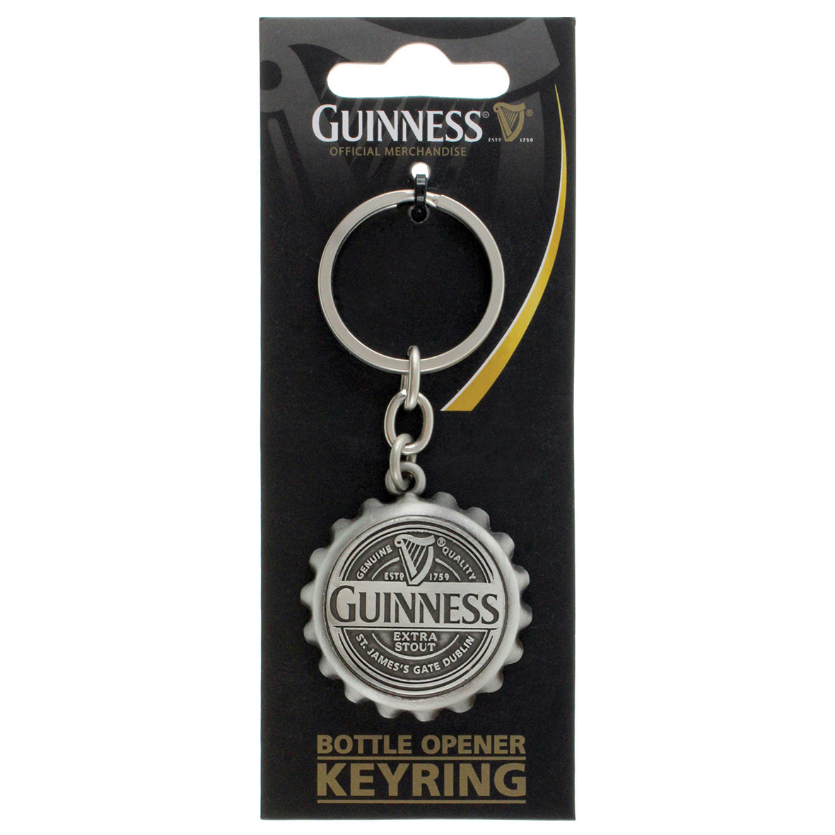 Irish Bottle Opener Split Ring Keyring Guinness Designed Keychain 1.5"D
