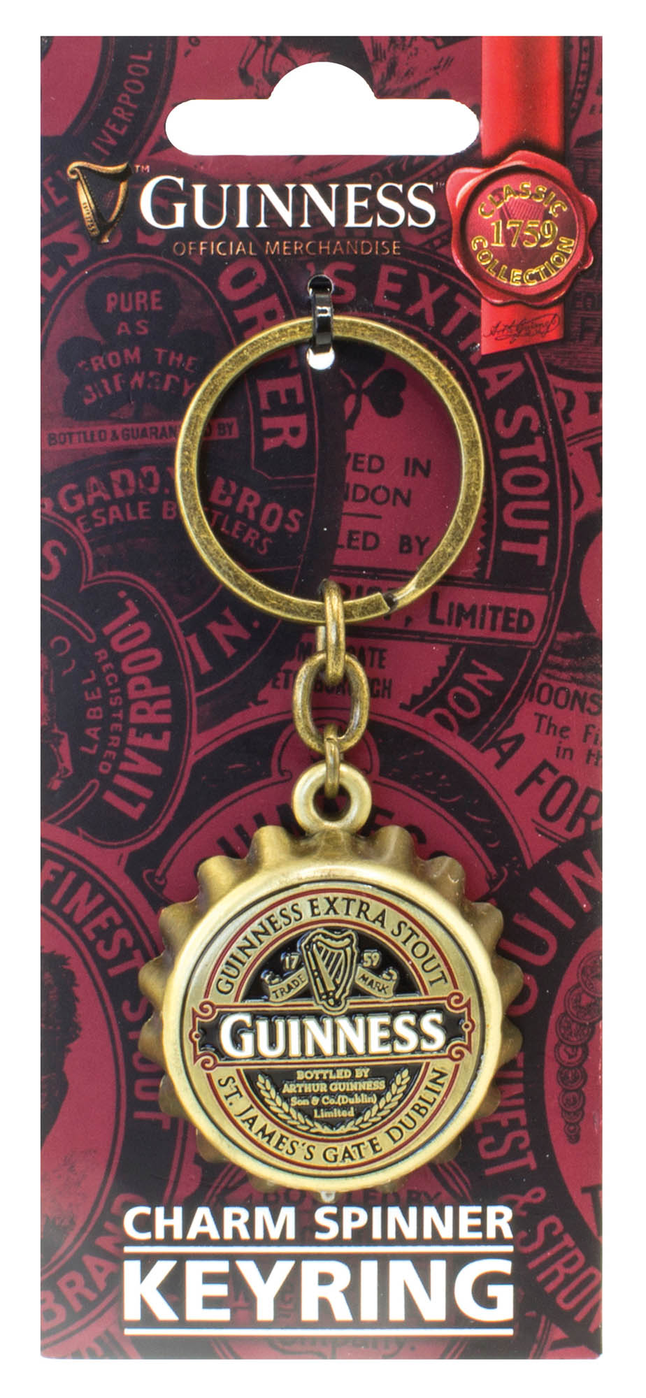 Guinness Metal Cap Bottle Opener Keyring Gold Color Keychain Cap