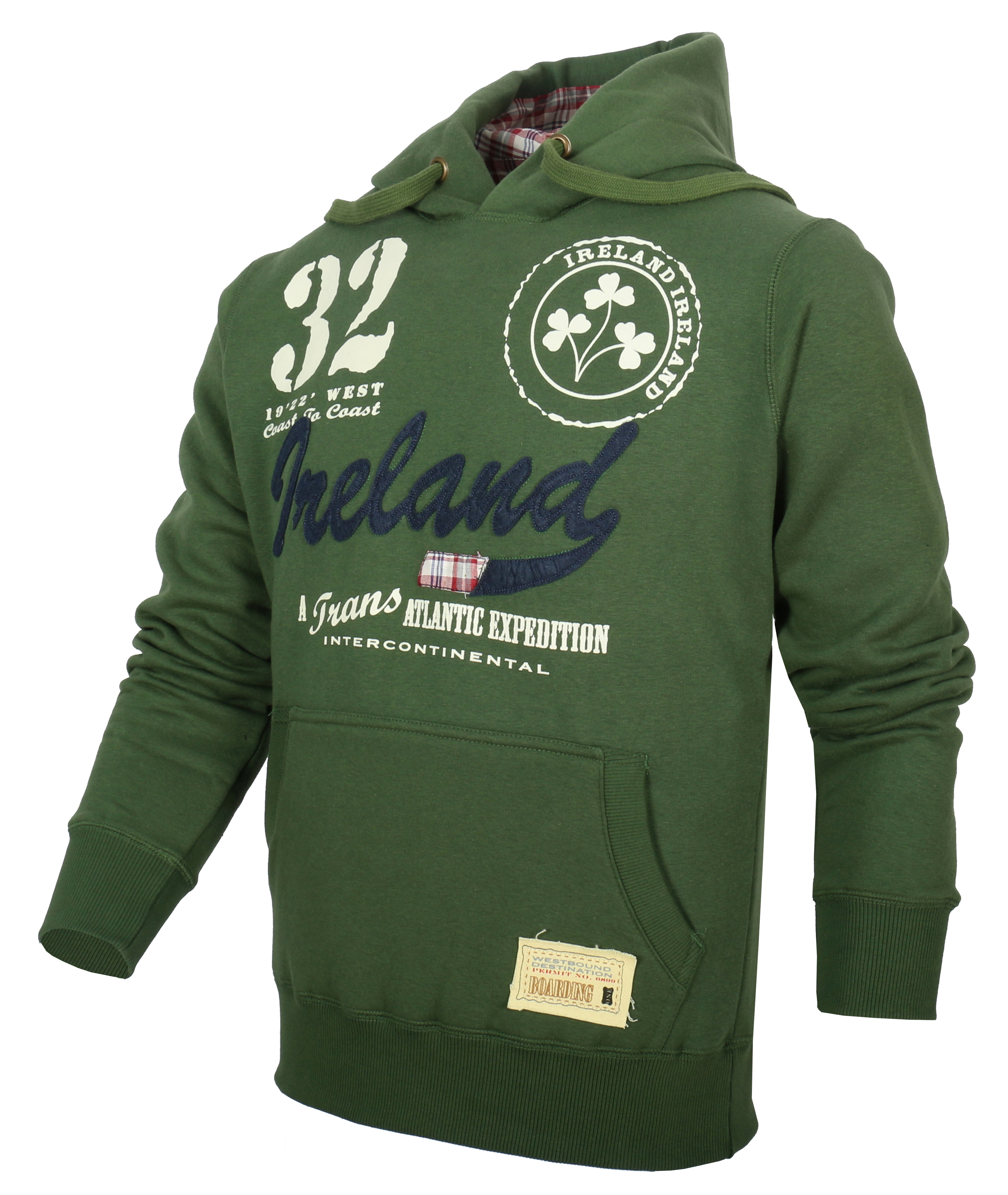 Green Men's Irish Hoodie Sweatshirt Long Sleeves Kangaroo Pocket