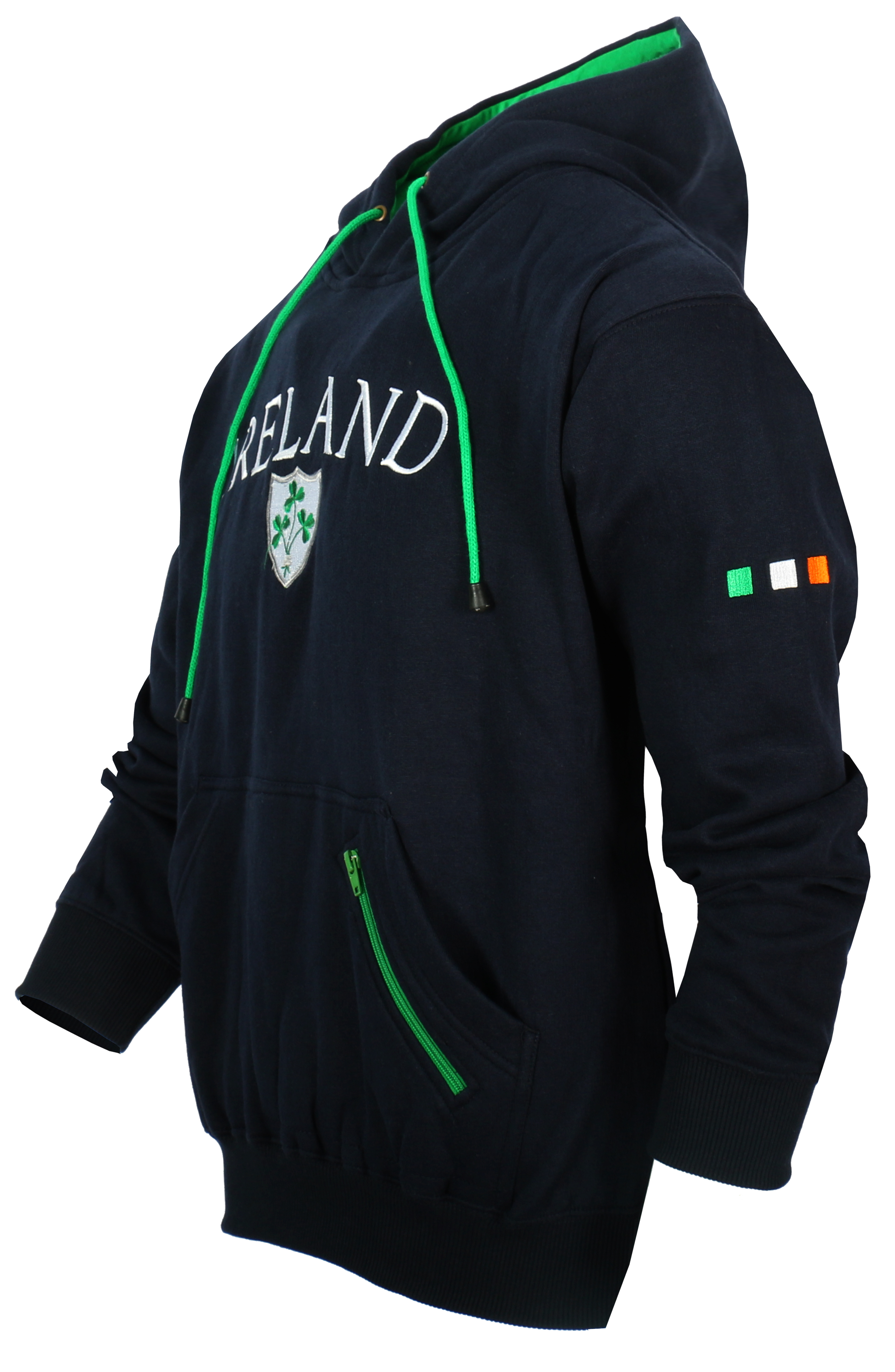 Men's Long Sleeved Hoodie Navy Kangaroo Pocket Irish Hooded Sweatshirt - Picture 4 of 4