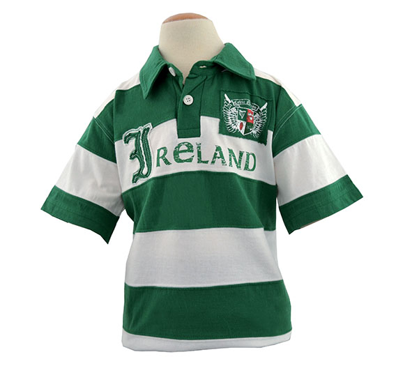 Kids Polo T-Shirt Green White Ireland Striped Pullover Style