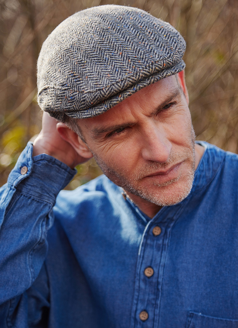Mucros Weavers Men’s Irish Flat Cap Wool Grey Herringbone Made in Ireland