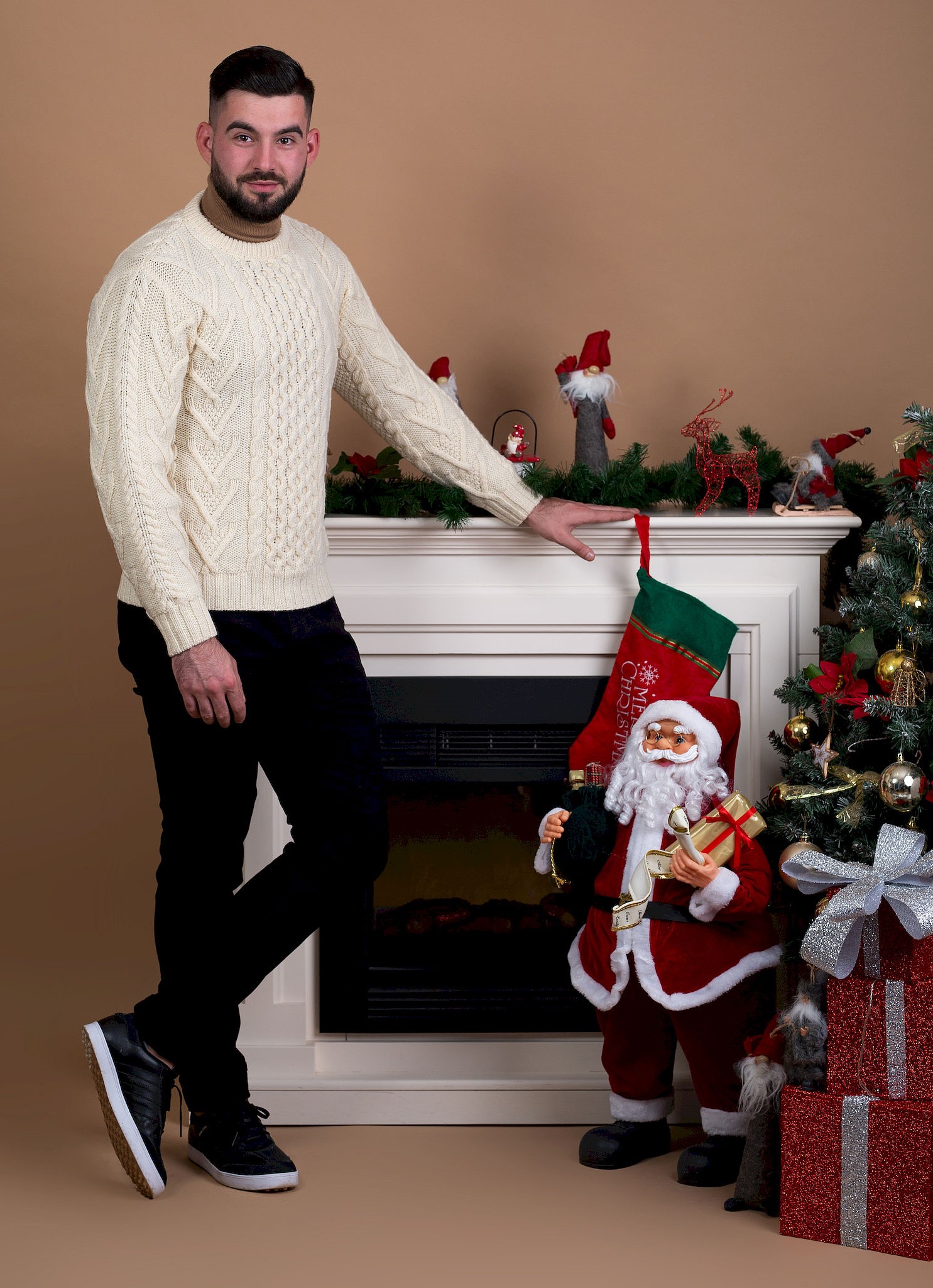 SAOL Aran Sweater Crew Neck Irish Merino Wool Cable Knit