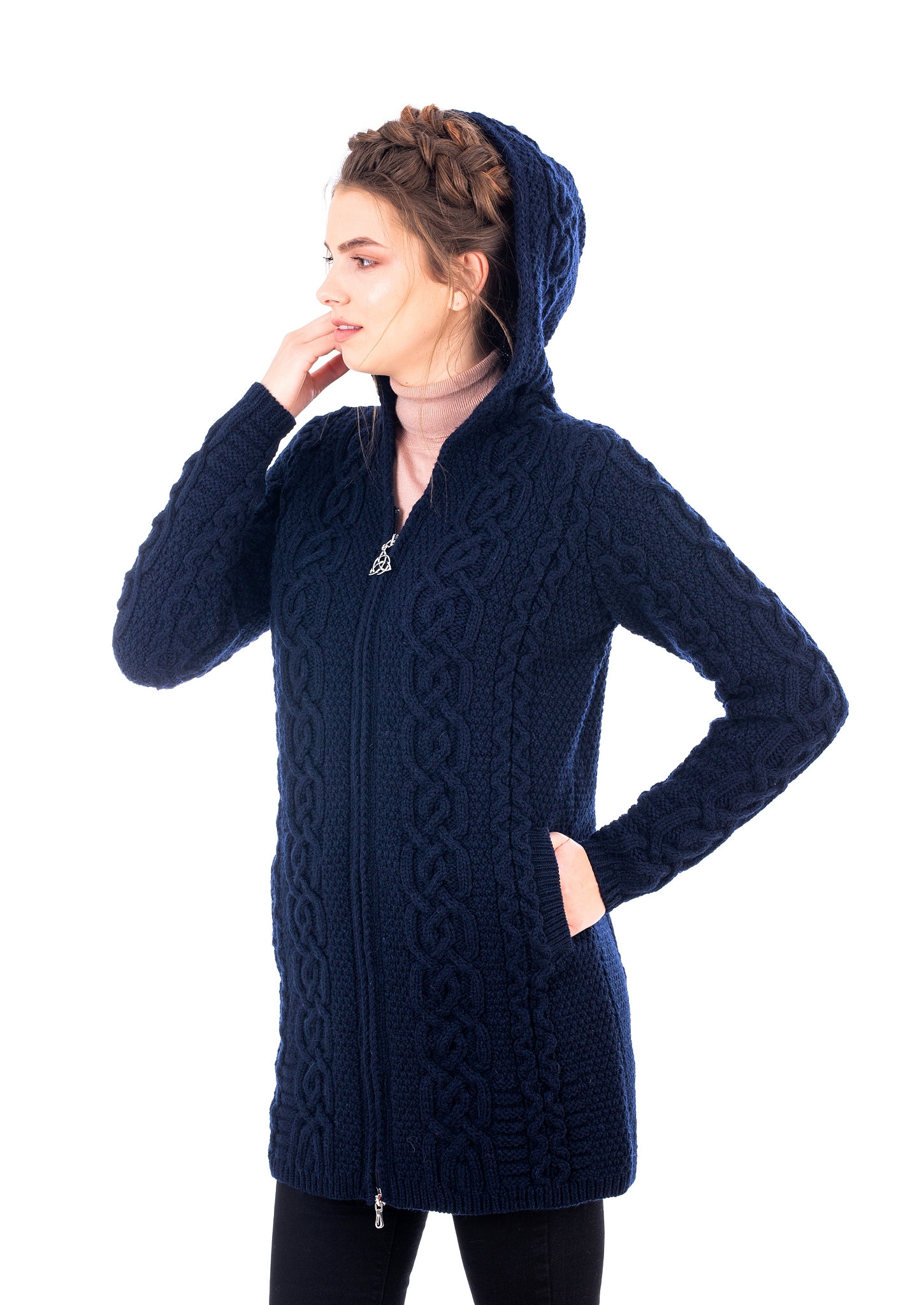 hooded aran cardigan