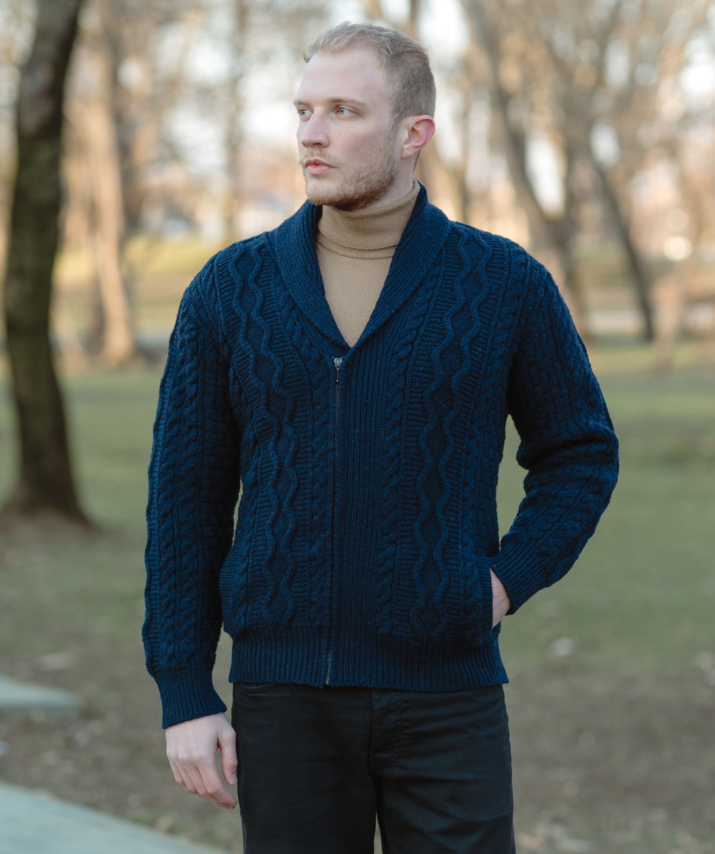 Merino Wool Sweater SAOL Celtic Cable Knit Roll Neck Pullover