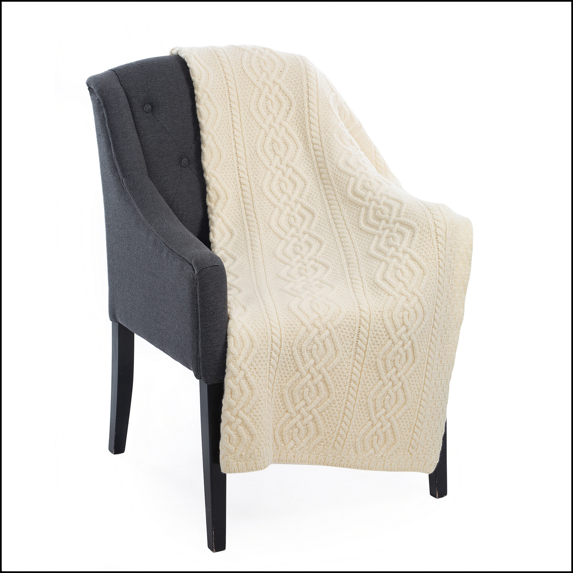 Irish Merino Wool Blanket SAOL Celtic Dara Knot Aran Knit Throw