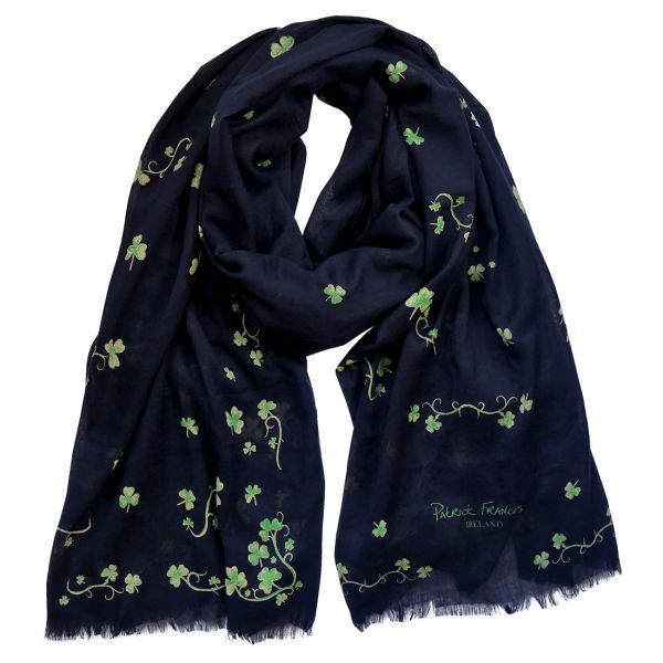 Irish Women Scarf Navy Color Shamrock Design Irish Luck Motif
