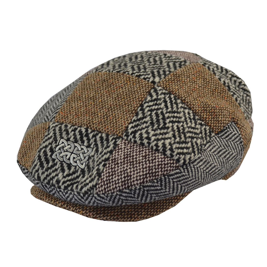 Men Flat Cap Patrick Francis Patchwork 100% Wool Tweed, Irish Style, Celtic Knot