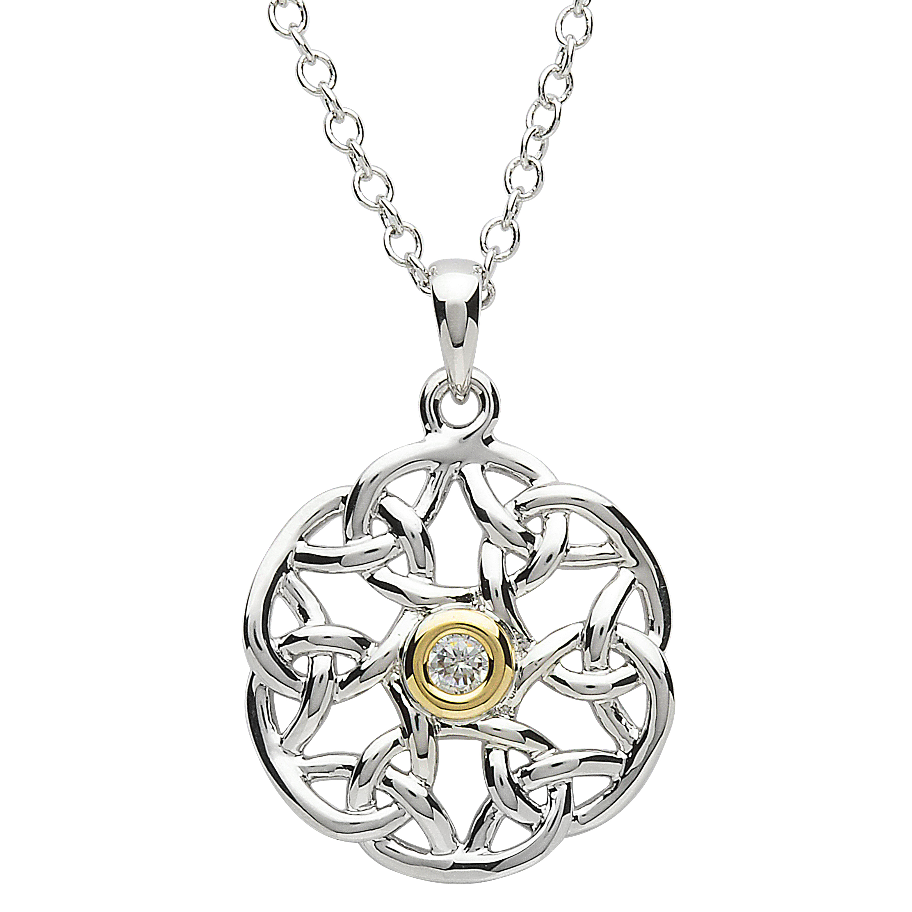Platinum Plated Pendant Necklace Woven Design 22mm