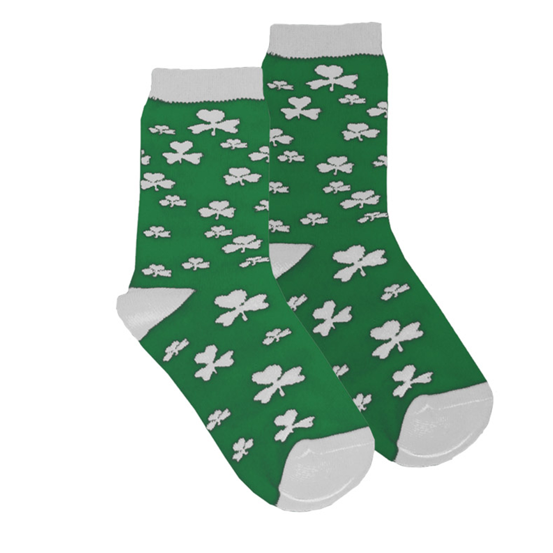 Girls Mid Calf Irish Shamrock Socks Green and White Color - Picture 2 of 5