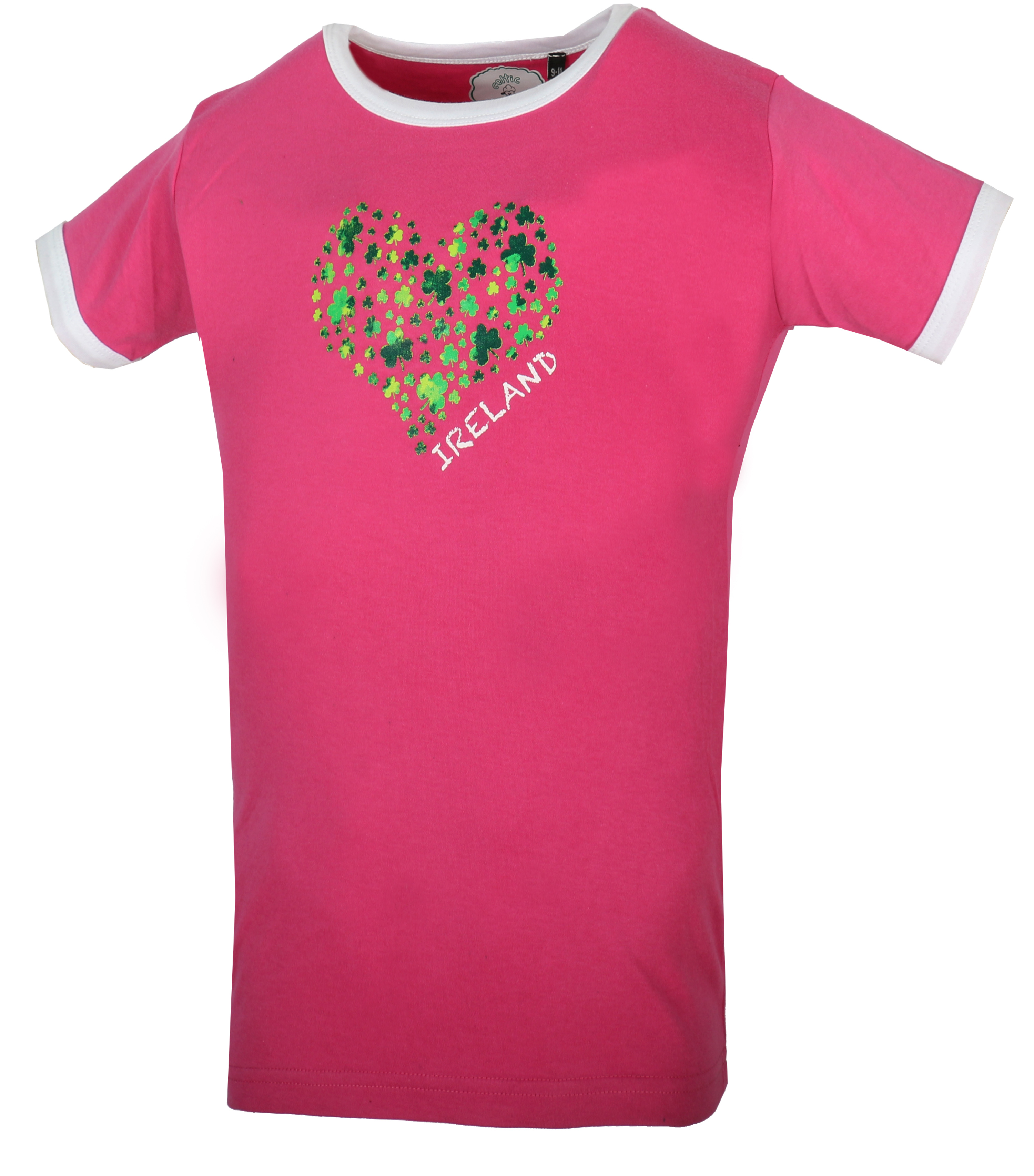Girls T-Shirt Ireland Shamrock Heart Design 50% Cotton 50% Polyester