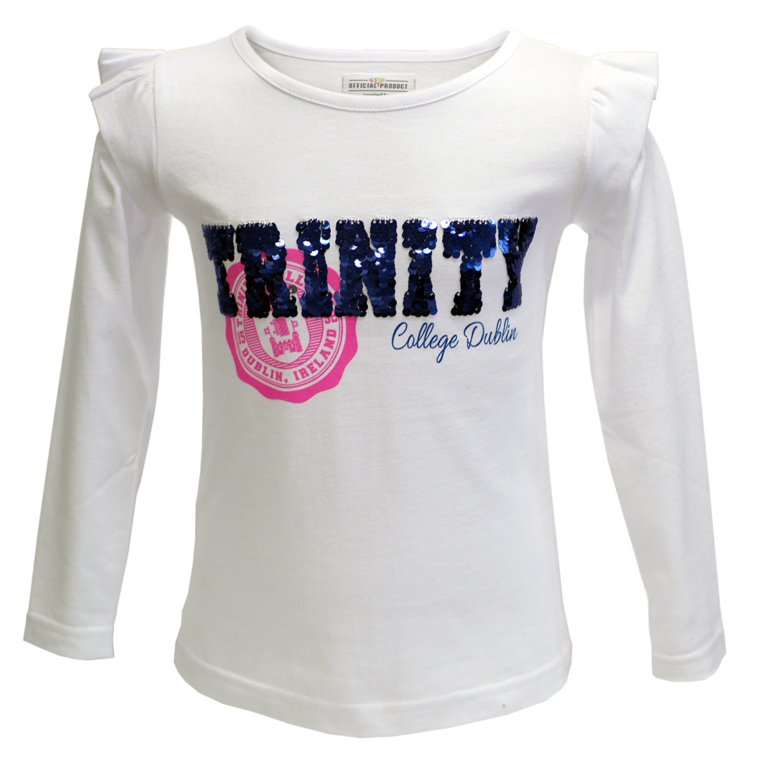 Girls Shirt White Long Sleeve Top with Trinity College Emblem