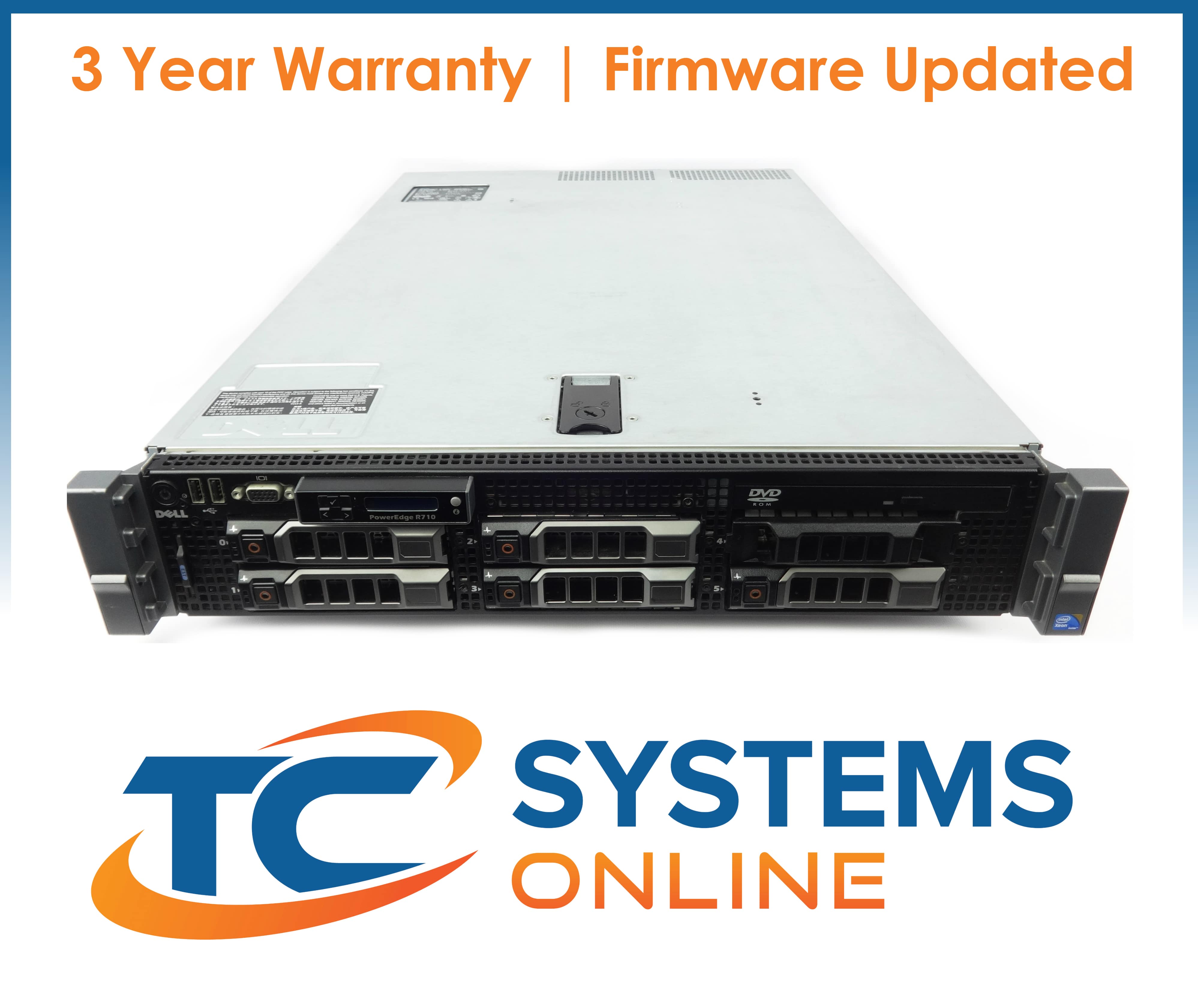 32GB 2x RPS Dell PowerEdge R610 Server 2x 2.4GHz 8-Core 2x 1TB SATA PERC 6i