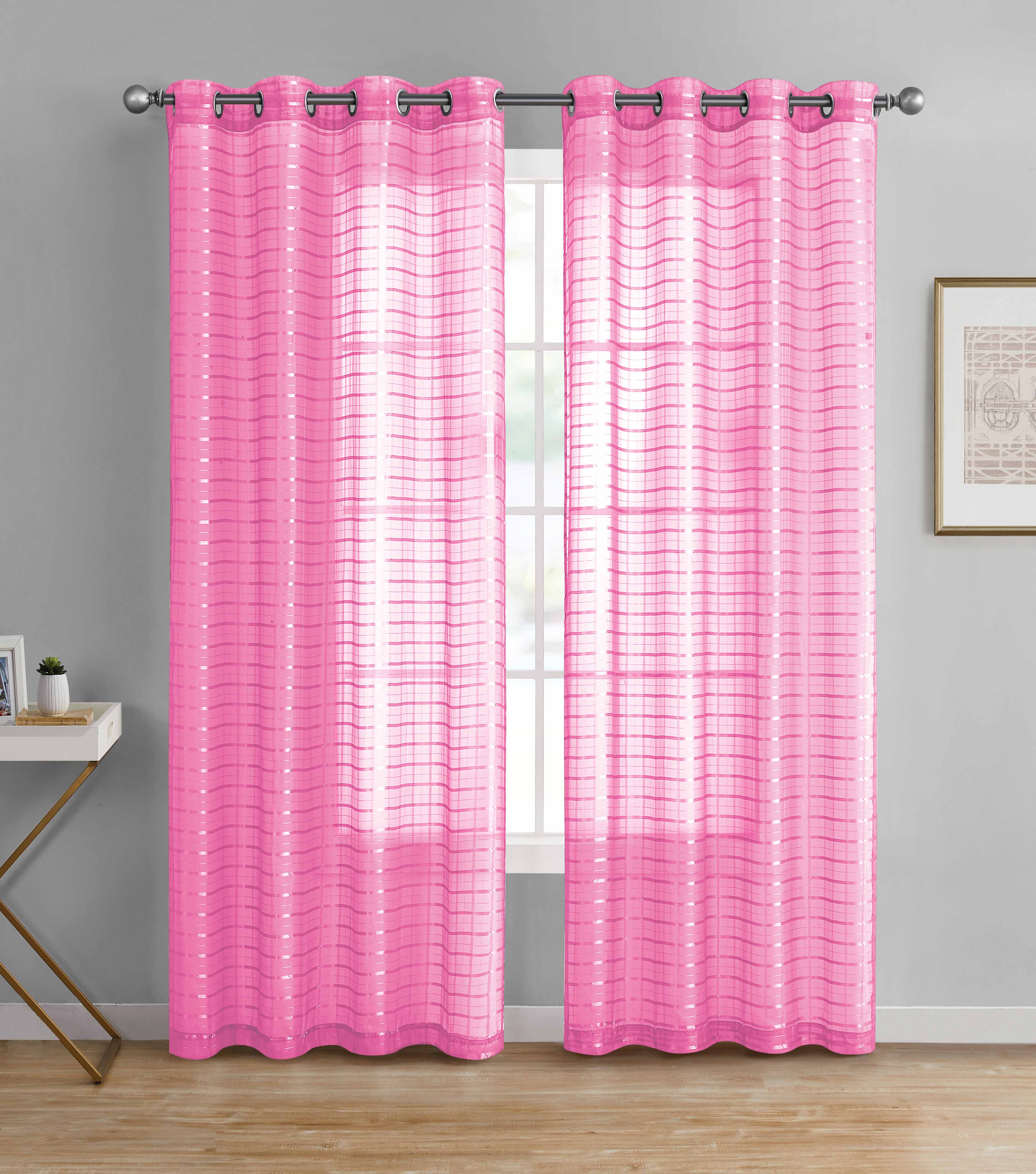 Single Sheer Window Curtain Panel: 55Wx84L, Plaid/Check Design, Metal Grommet - Picture 2 of 9