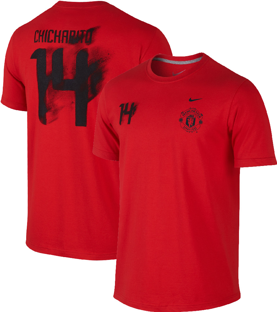 ナイキサッカーTシャツ、広州恒大プロサッカーチームの選手支給品 Nike Javier Chicharito Hernandez #14 Manchester United Soccer Hero