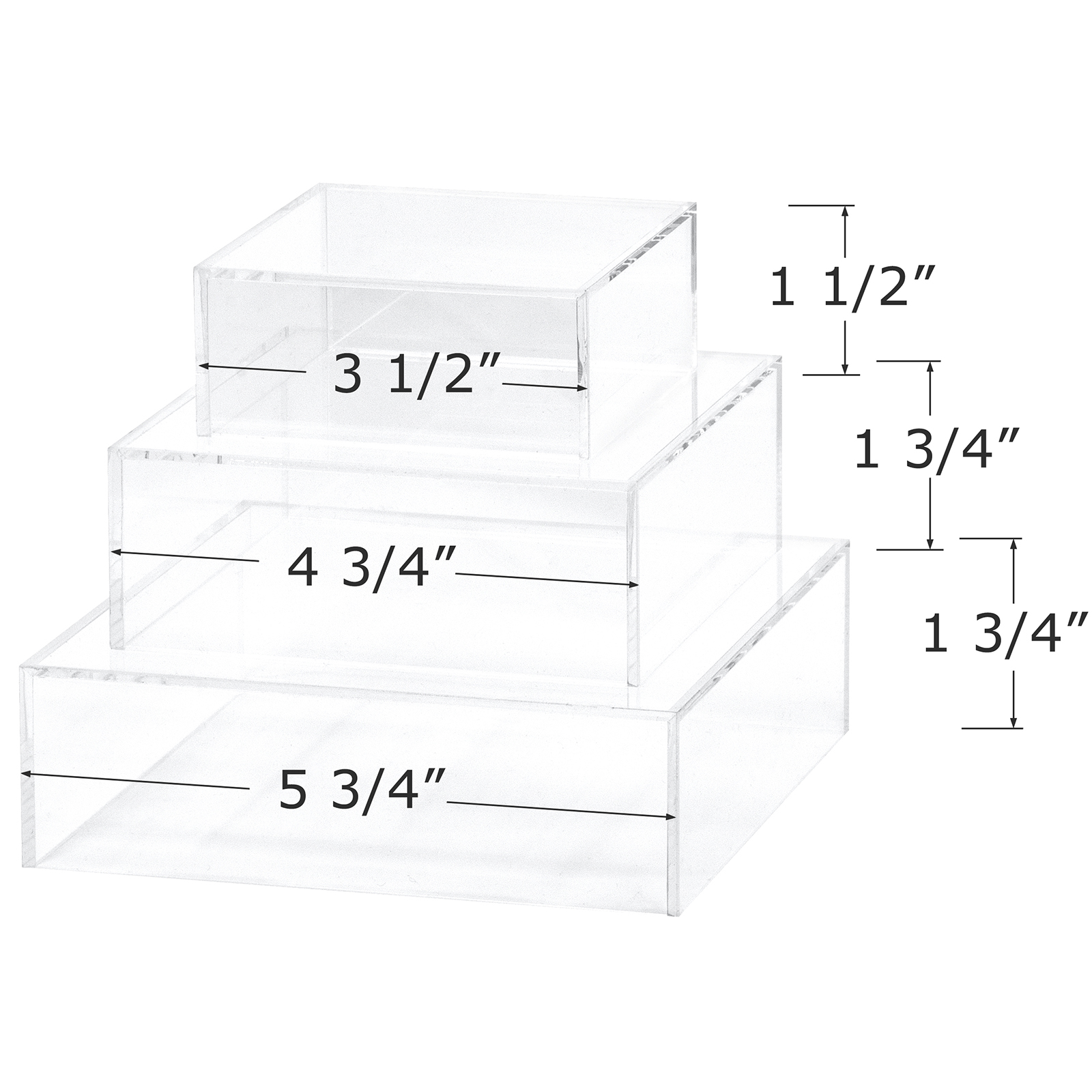 Set of 3 Crystal Clear Acrylic Cubic Display Riser Stand Boxes, 3.5"5.