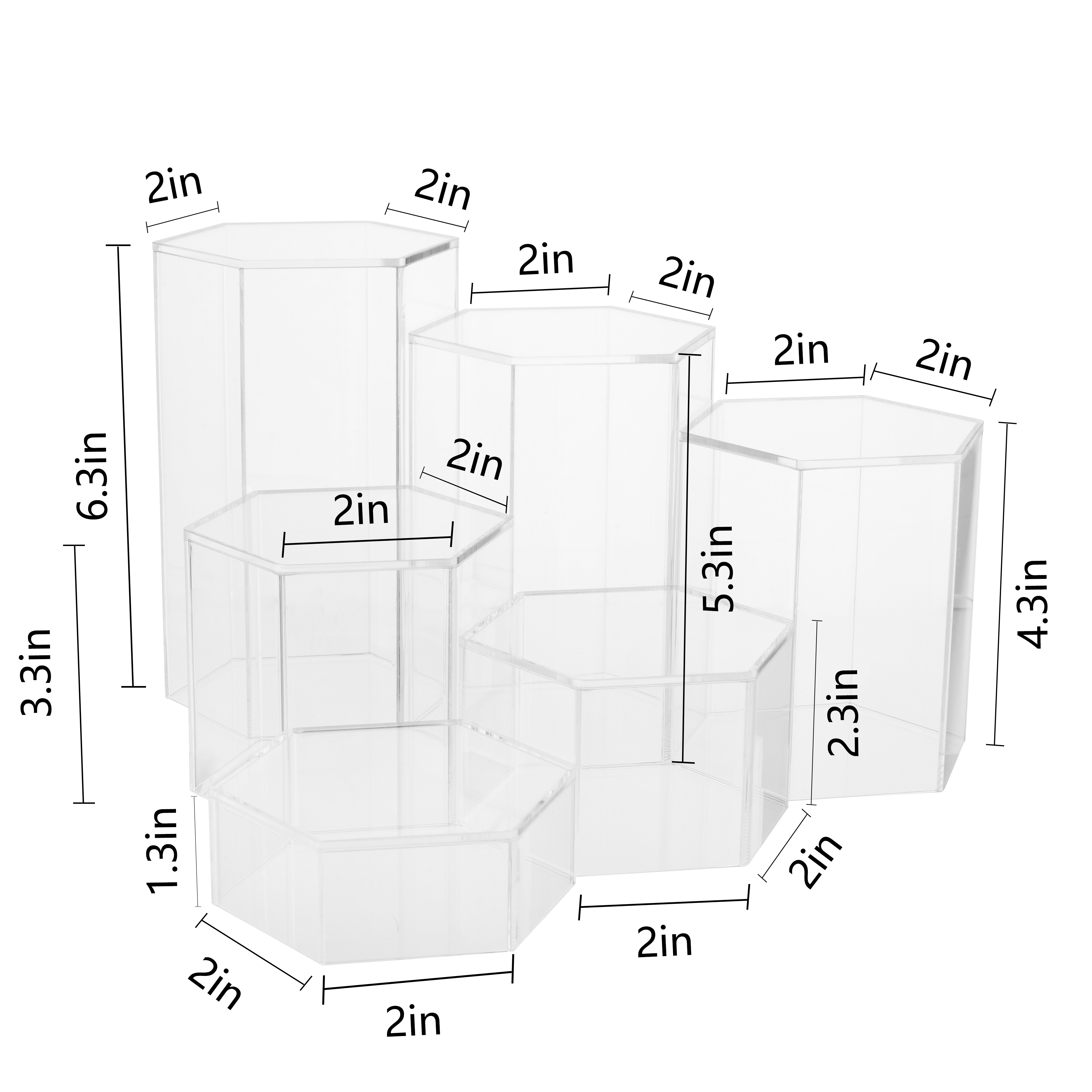 Set of 6 Hexagonal Acrylic Showcase Pedestal Display Riser Stands