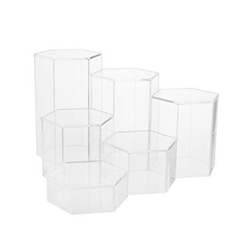 Set of 6 Hexagonal Acrylic Showcase Pedestal Display Riser Stands