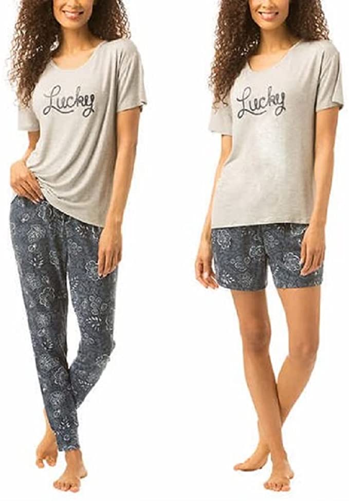 Juego de pijama, camiseta, corto y pantalón de 3 piezas para mujer Lucky Brand - Imagen 8 de 9