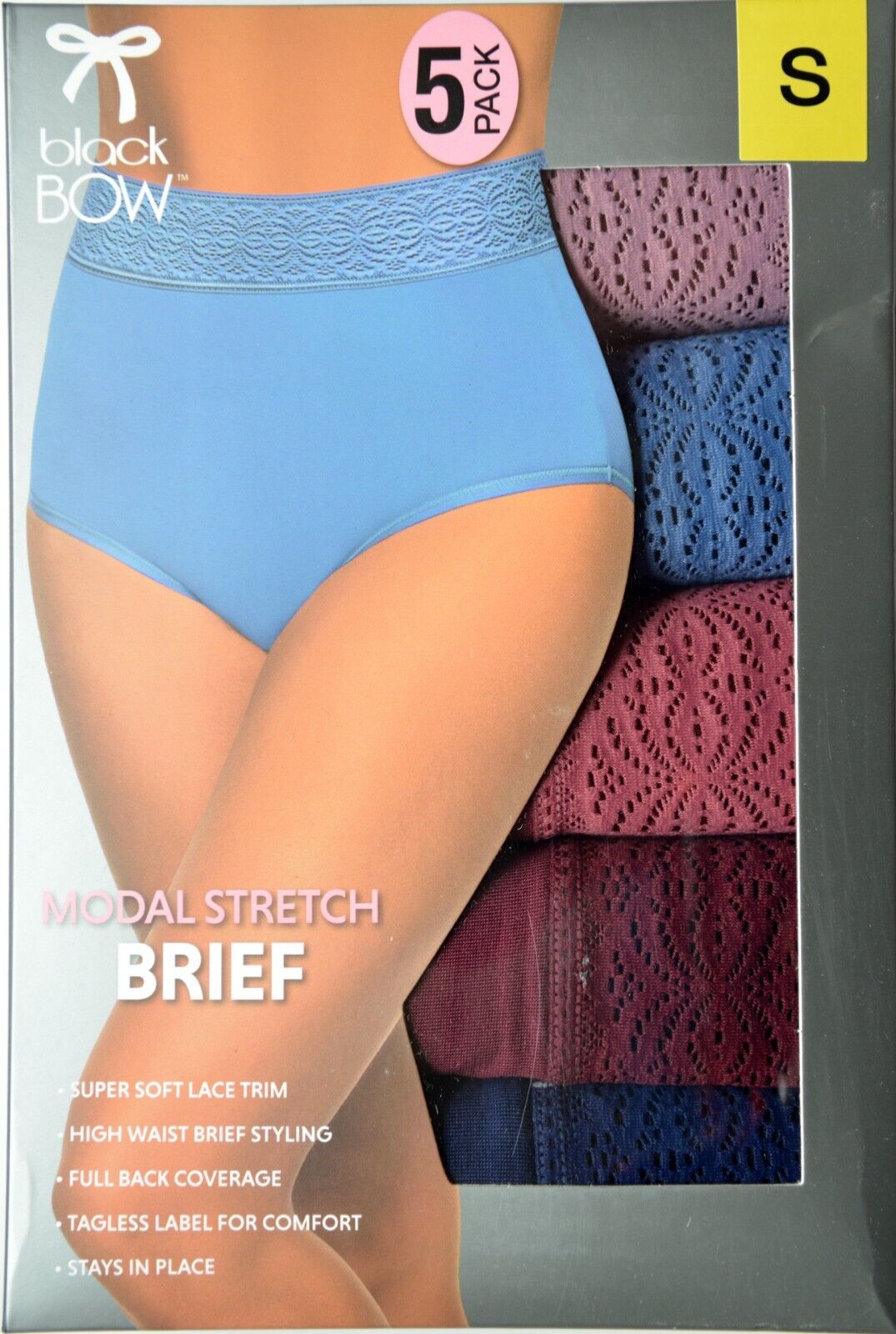 Black Bow Ladies' 5-Pack High Waist Modal Stretch Briefs with Lace - Picture 14 of 15