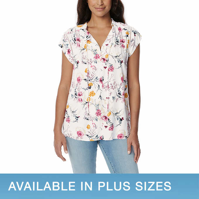 Top floral manga acampanada Buffalo para dama escote dividido cierre de corbata - Imagen 14 de 14